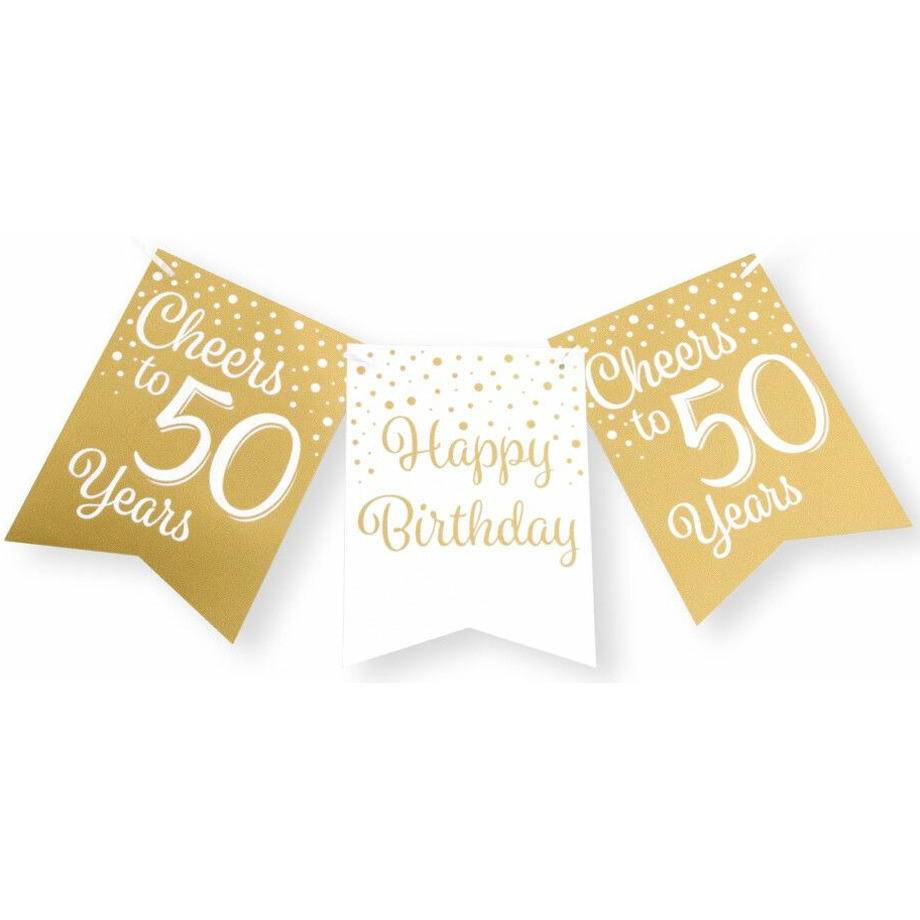 Paperdreams Verjaardag Vlaggenlijn 50 jaar Gerecycled karton wit-goud 600 cm