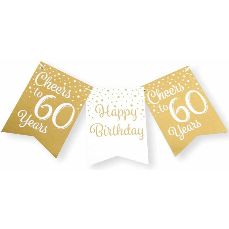 Paperdreams Verjaardag Vlaggenlijn 60 jaar Gerecycled karton wit-goud 600 cm
