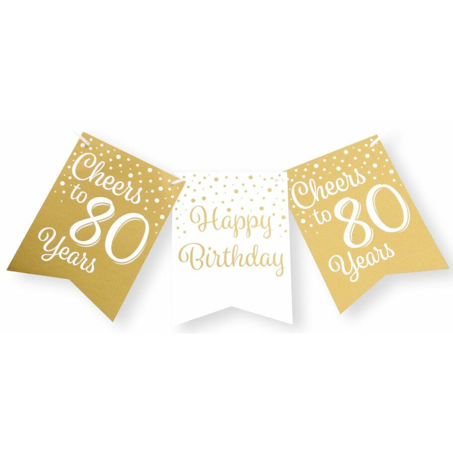 Paperdreams Verjaardag Vlaggenlijn 80 jaar Gerecycled karton wit-goud 600 cm