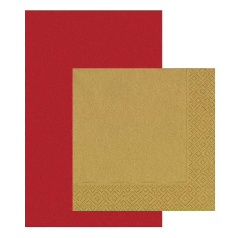 Papieren tafelkleed-tafellaken rood inclusief gouden servetten
