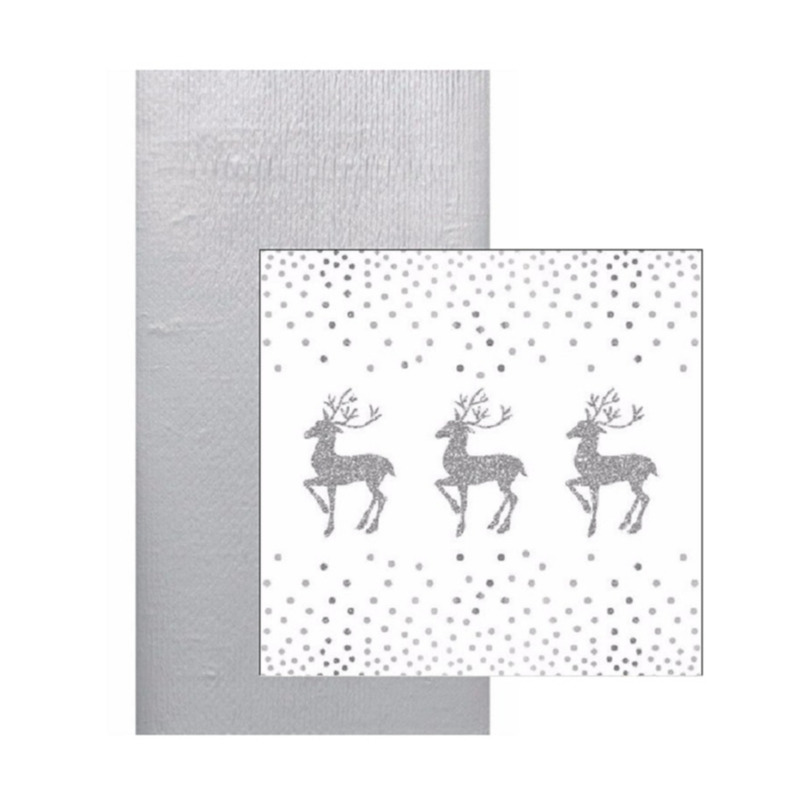 Papieren tafelkleed-tafellaken zilver inclusief kerst servetten