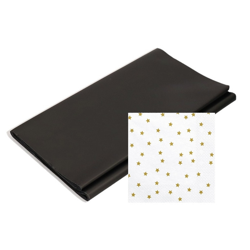 Papieren tafelkleed-tafellaken zwart inclusief servetten met sterretjes