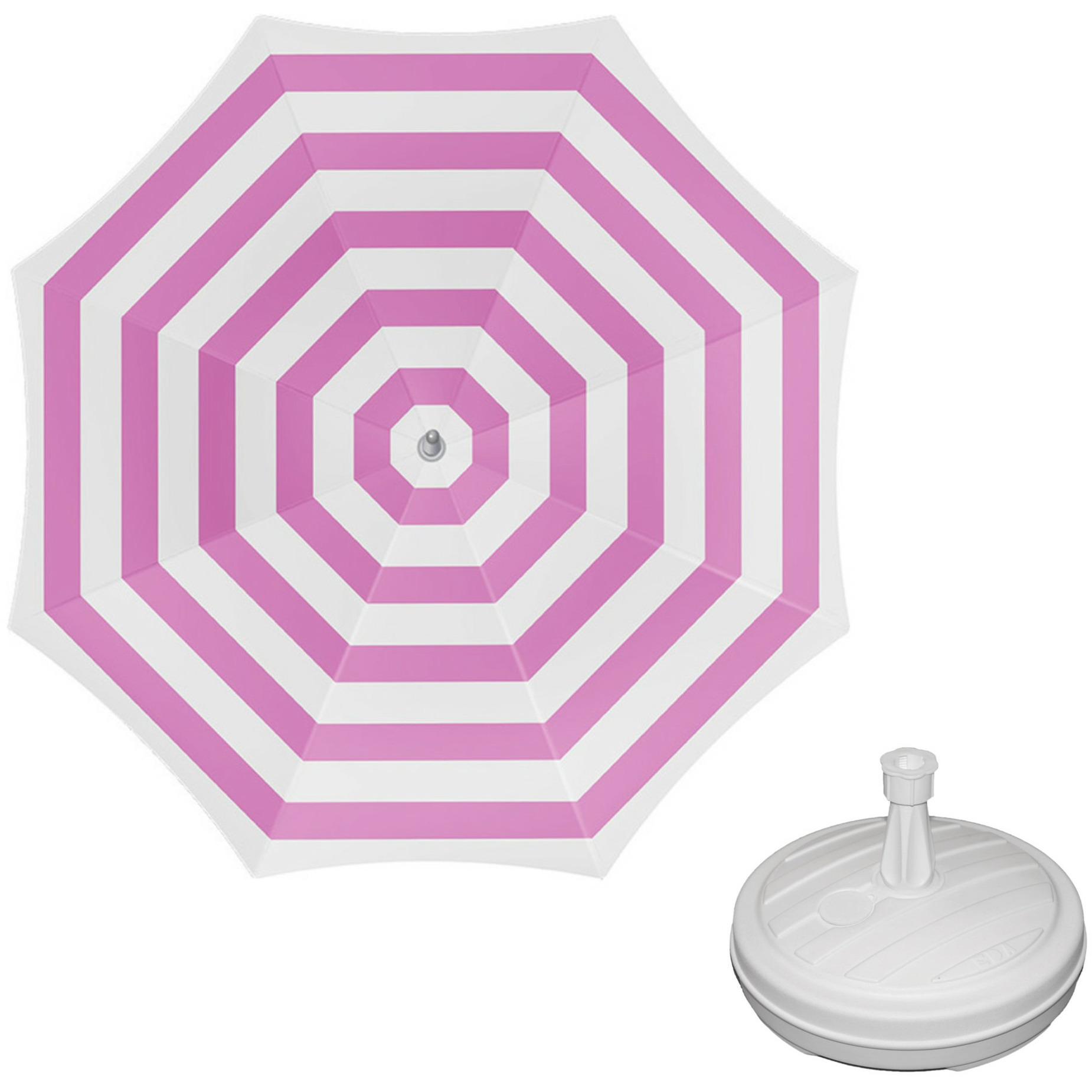 Parasol fuchsia-wit D160 cm incl. draagtas parasolvoet 42 cm
