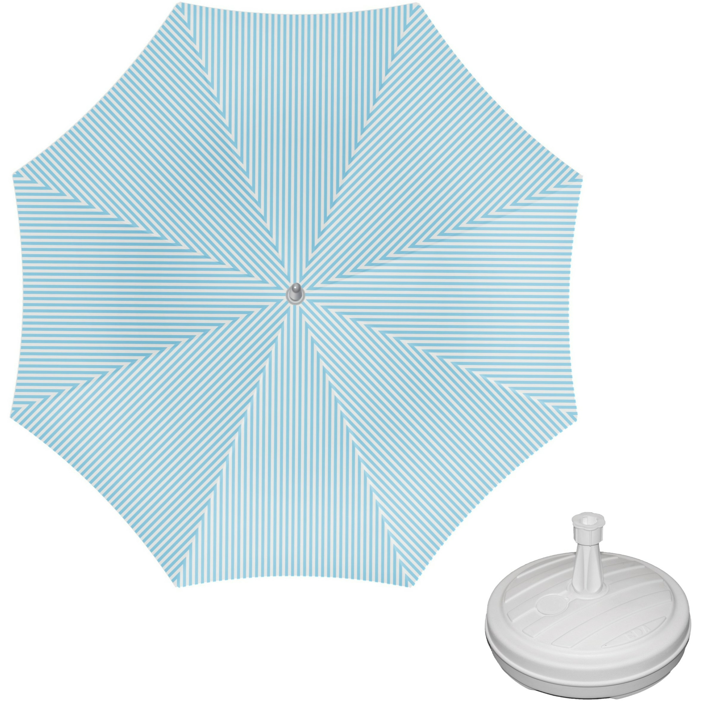 Parasol lichtblauw-wit D160 cm incl. draagtas parasolvoet 42 cm