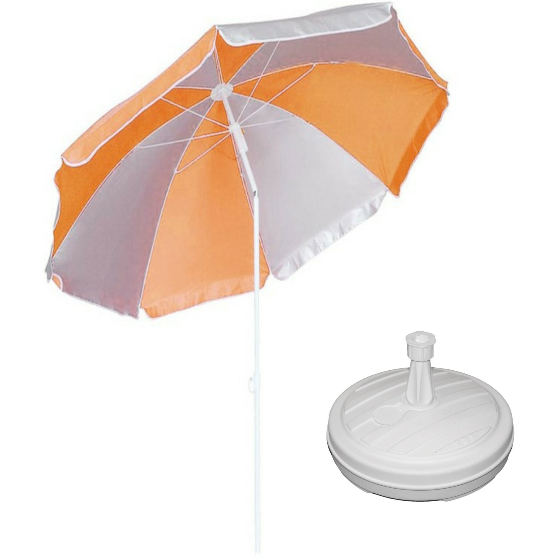 Parasol oranje-wit D120 cm incl. draagtas parasolvoet 42 cm