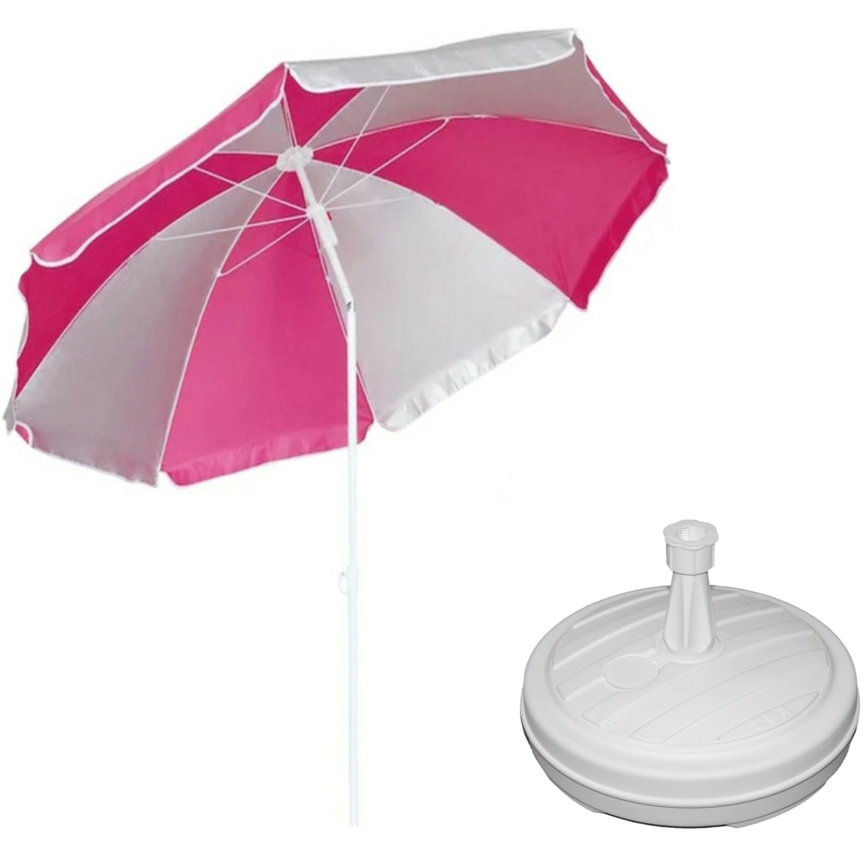 Parasol roze-wit D120 cm incl. draagtas parasolvoet 42 cm