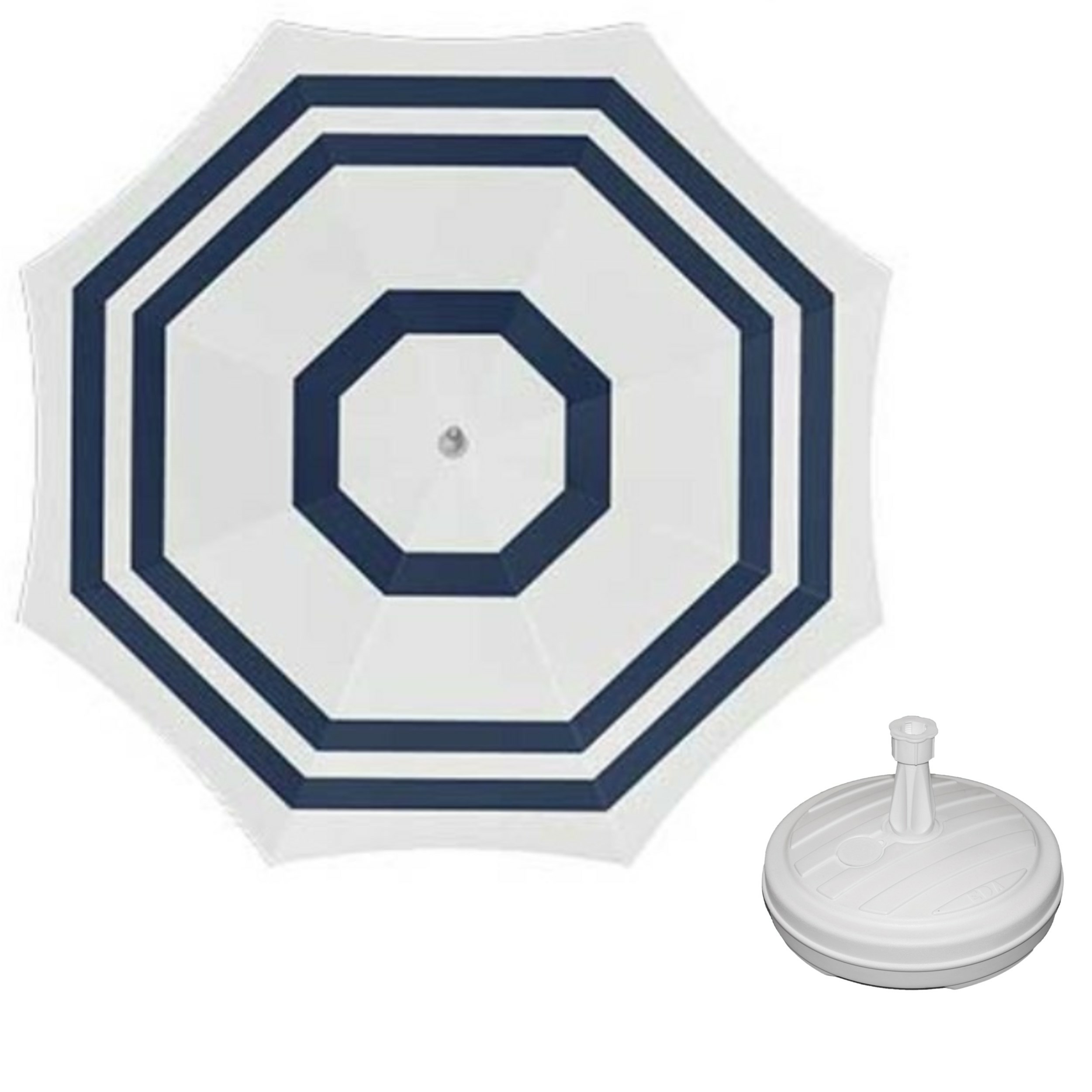 Parasol wit-blauw D140 cm incl. draagtas parasolvoet 42 cm
