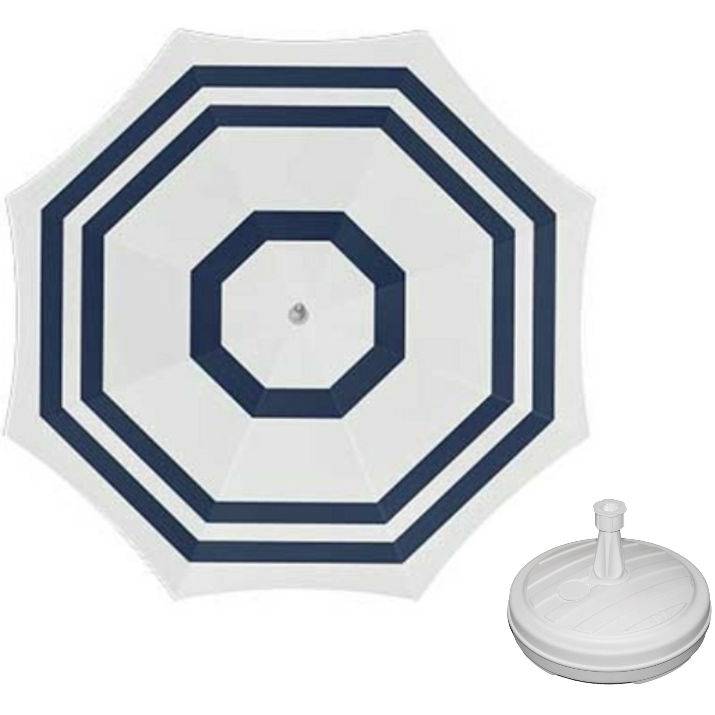 Parasol wit-blauw D160 cm incl. draagtas parasolvoet 42 cm