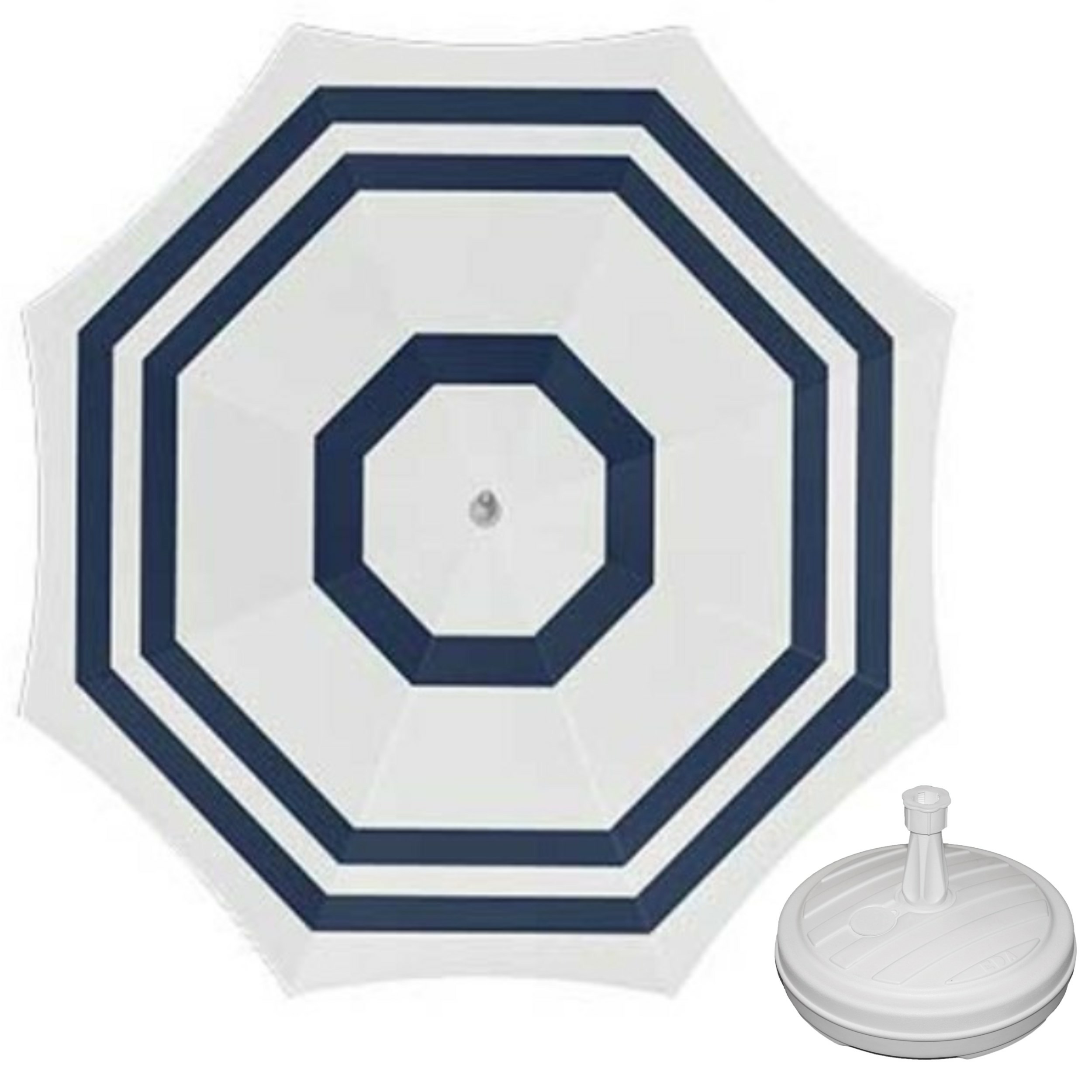 Parasol wit-blauw D180 cm incl. draagtas parasolvoet 42 cm