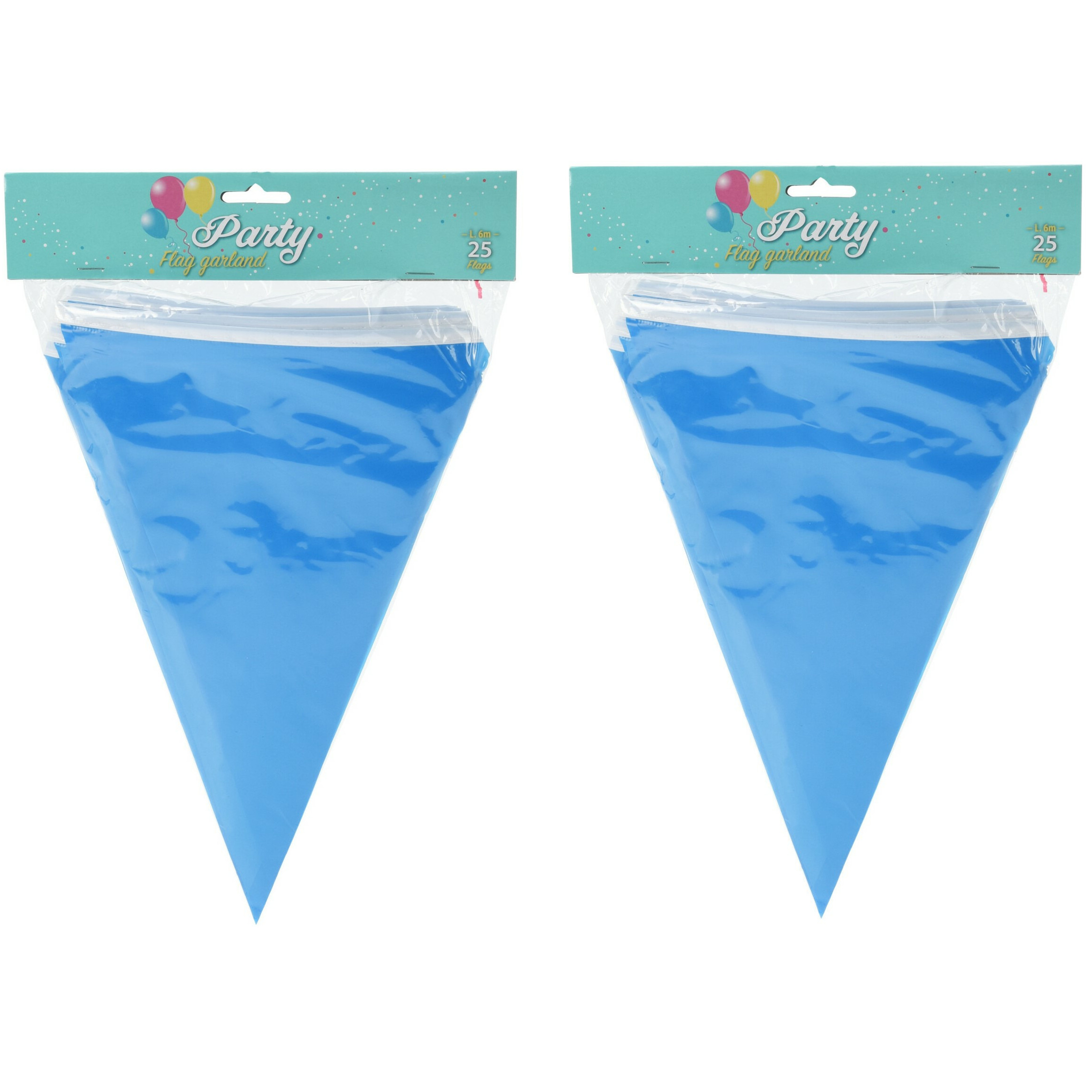 Party Vlaggenlijn 2x binnen-buiten plastic blauw 600 cm 25 vlaggetjes
