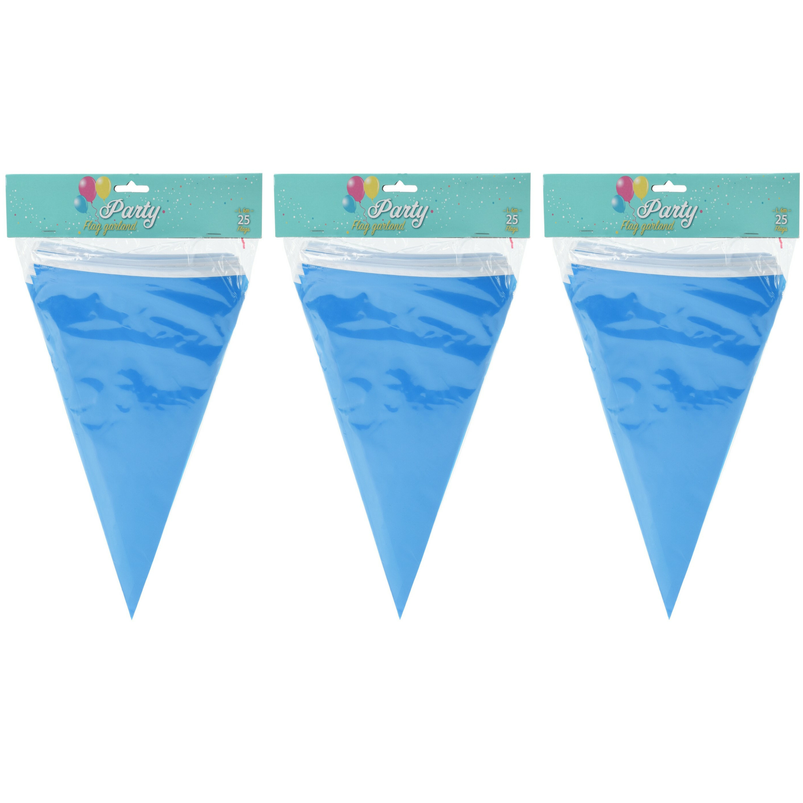 Party Vlaggenlijn 3x binnen-buiten plastic blauw 600 cm 25 vlaggetjes
