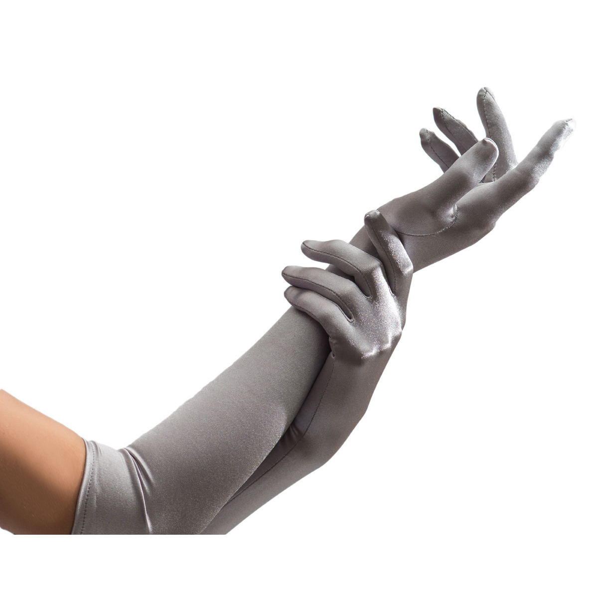 Partychimp Verkleed handschoenen voor dames zilver lang model polyester 40 cm