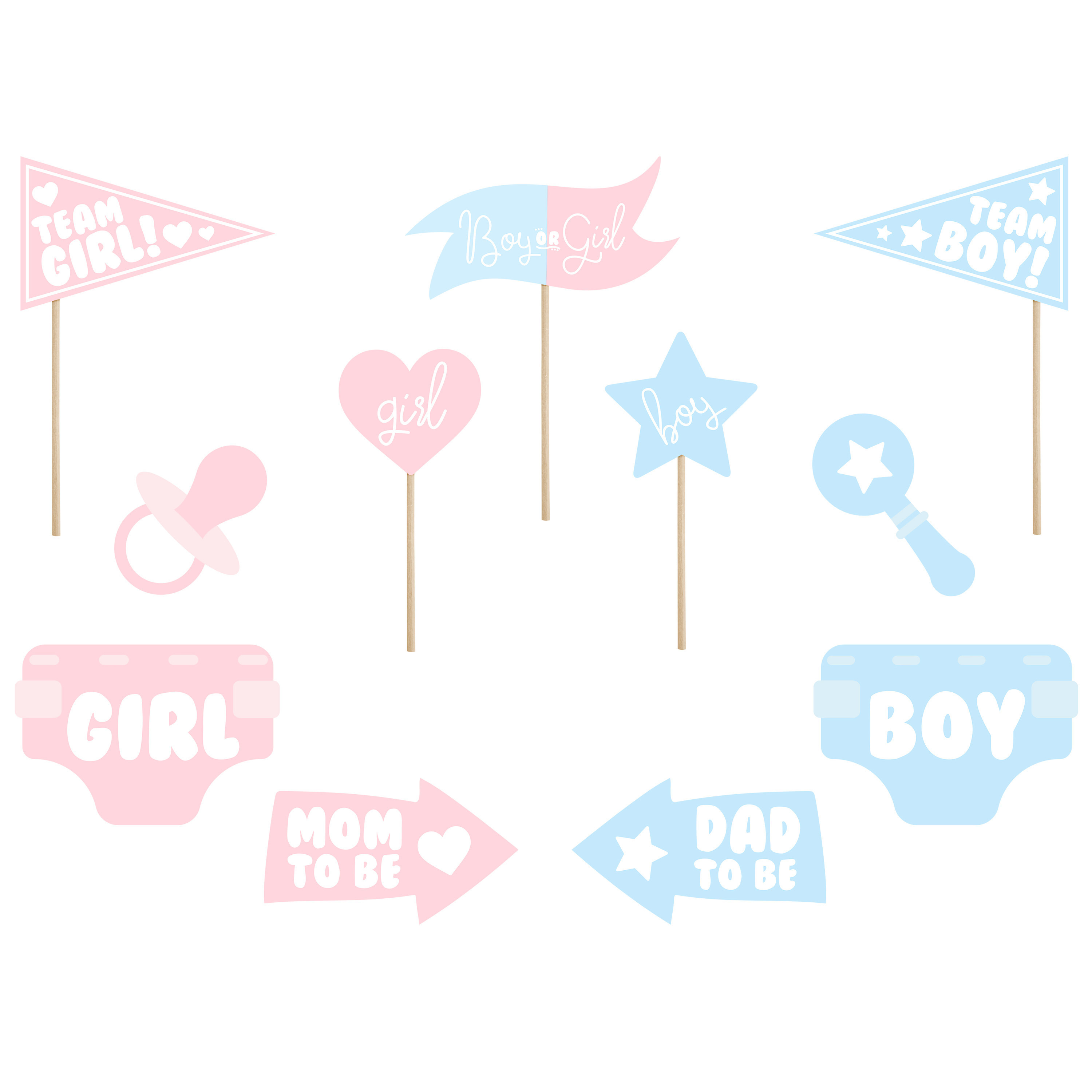 PartyDeco gender reveal foto prop set 22-delig babyshower thema feest photo booth