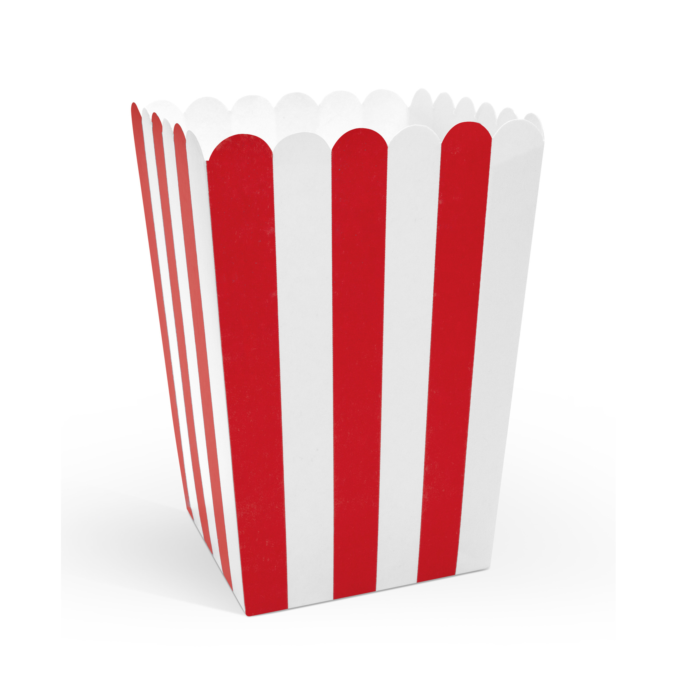 Partydeco Popcorn-snoep bakjes 6x rood gestreept karton 7 x 7 x 12 cm