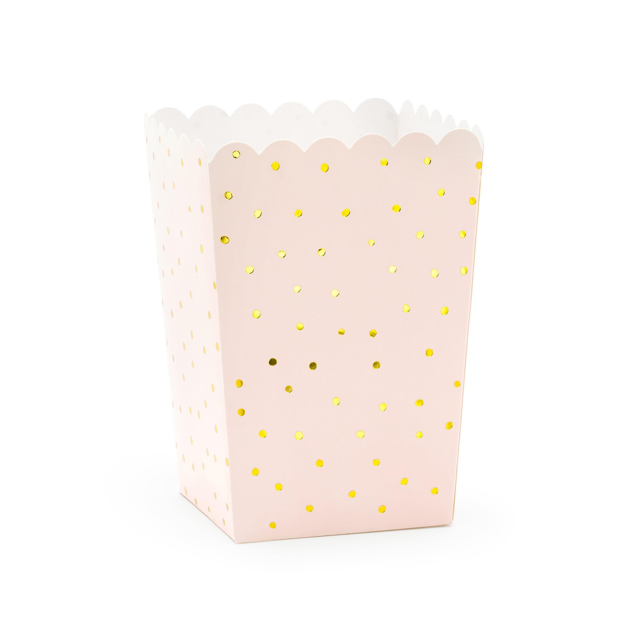 Partydeco Popcorn-snoep bakjes 6x roze-goud stippen karton 7 x 7 x 12 cm