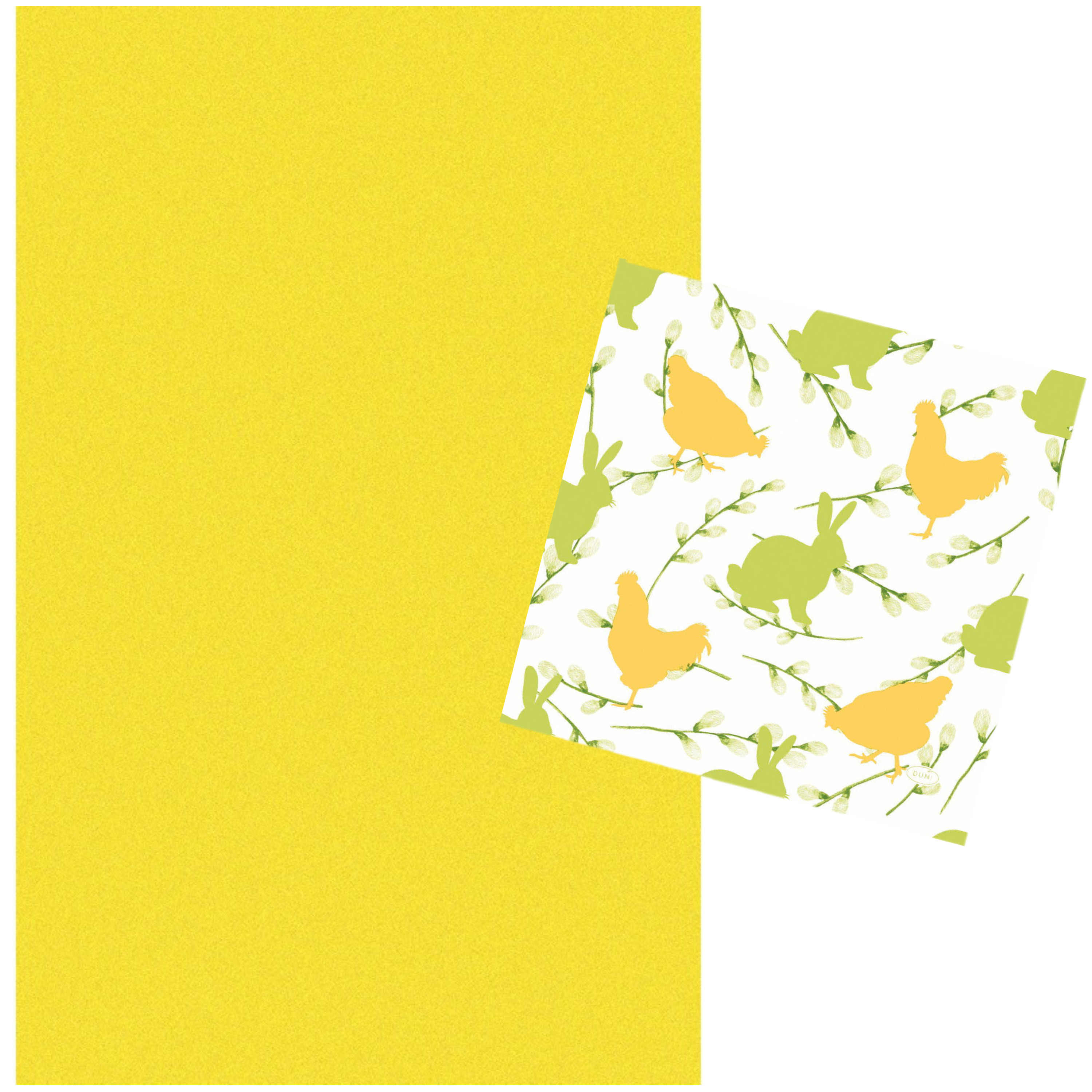 Pasen tafeldecoratie set geel tafelkleed en 20x paas thema servetten met konijnen-kippen