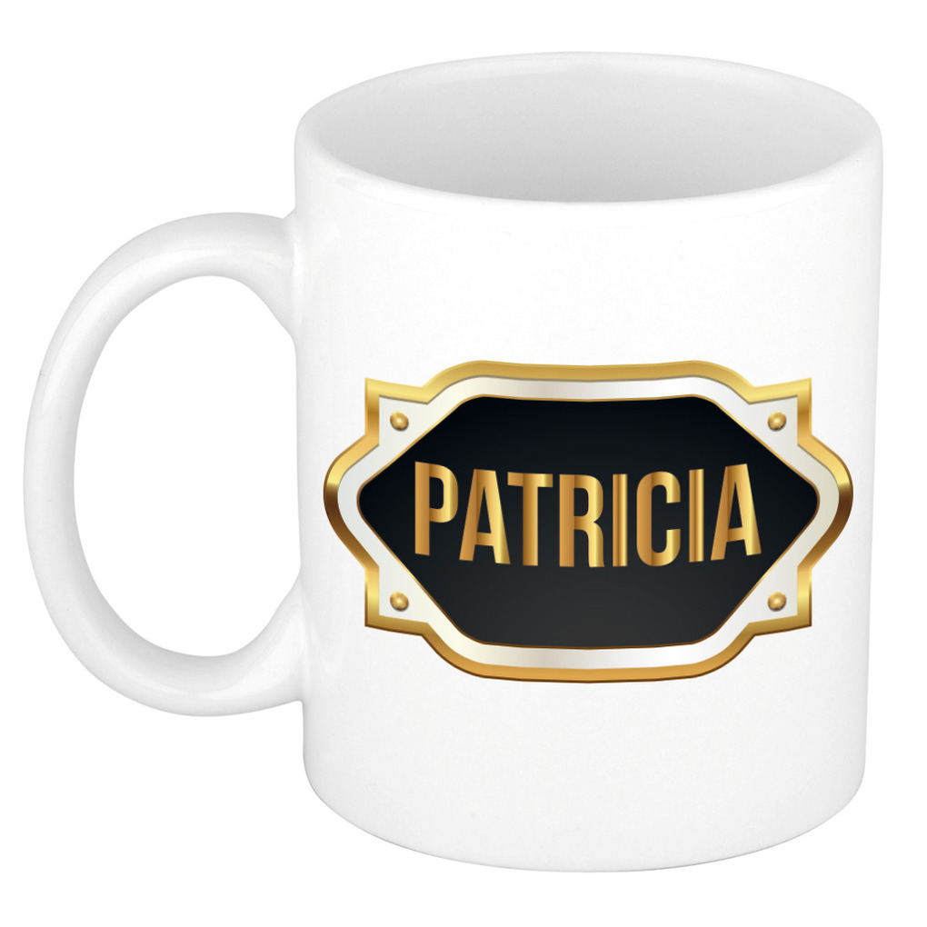 Patricia naam-voornaam kado beker-mok met goudkleurig embleem