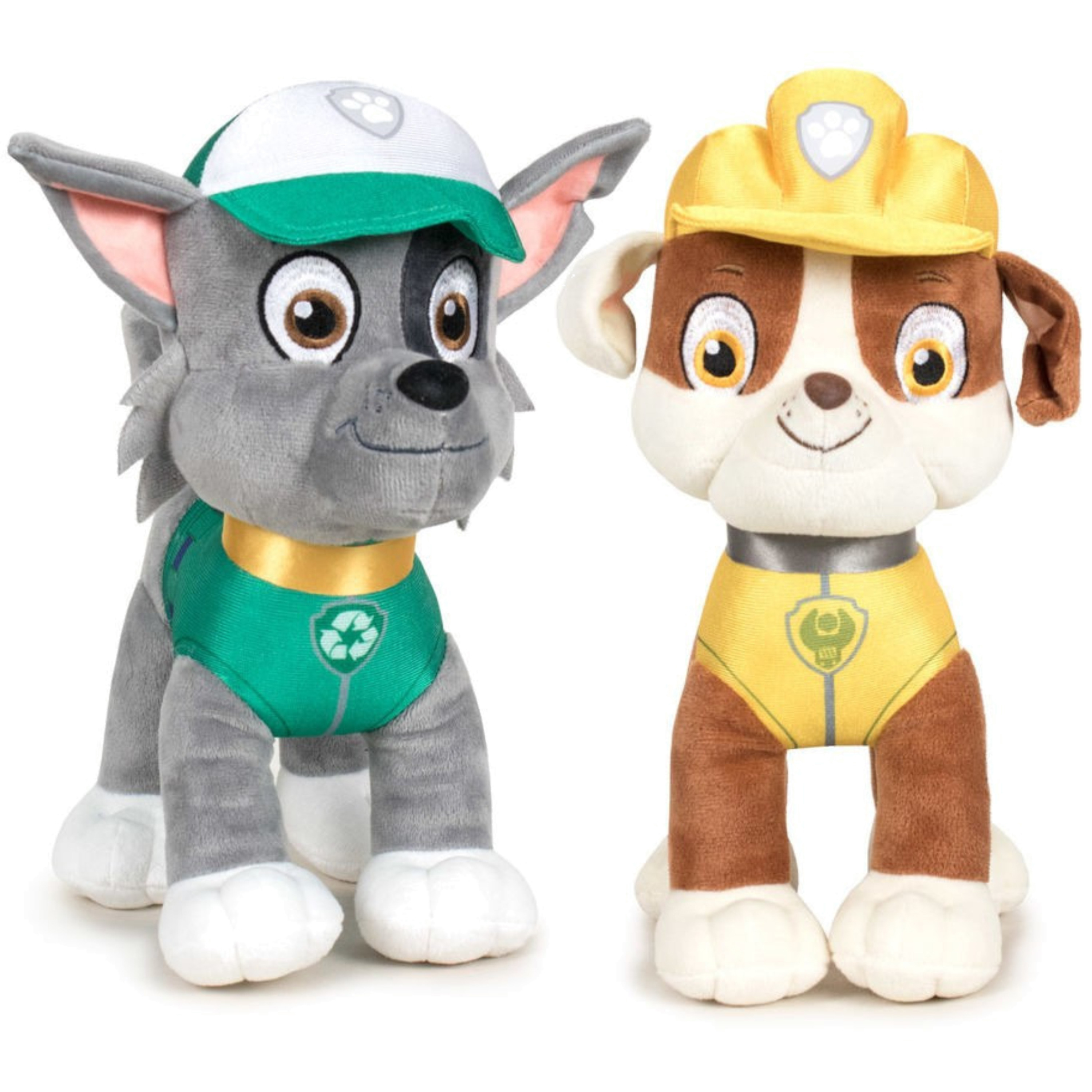 Paw Patrol figuren speelgoed knuffels set van 2x karakters Rocky en Rubble 19 cm