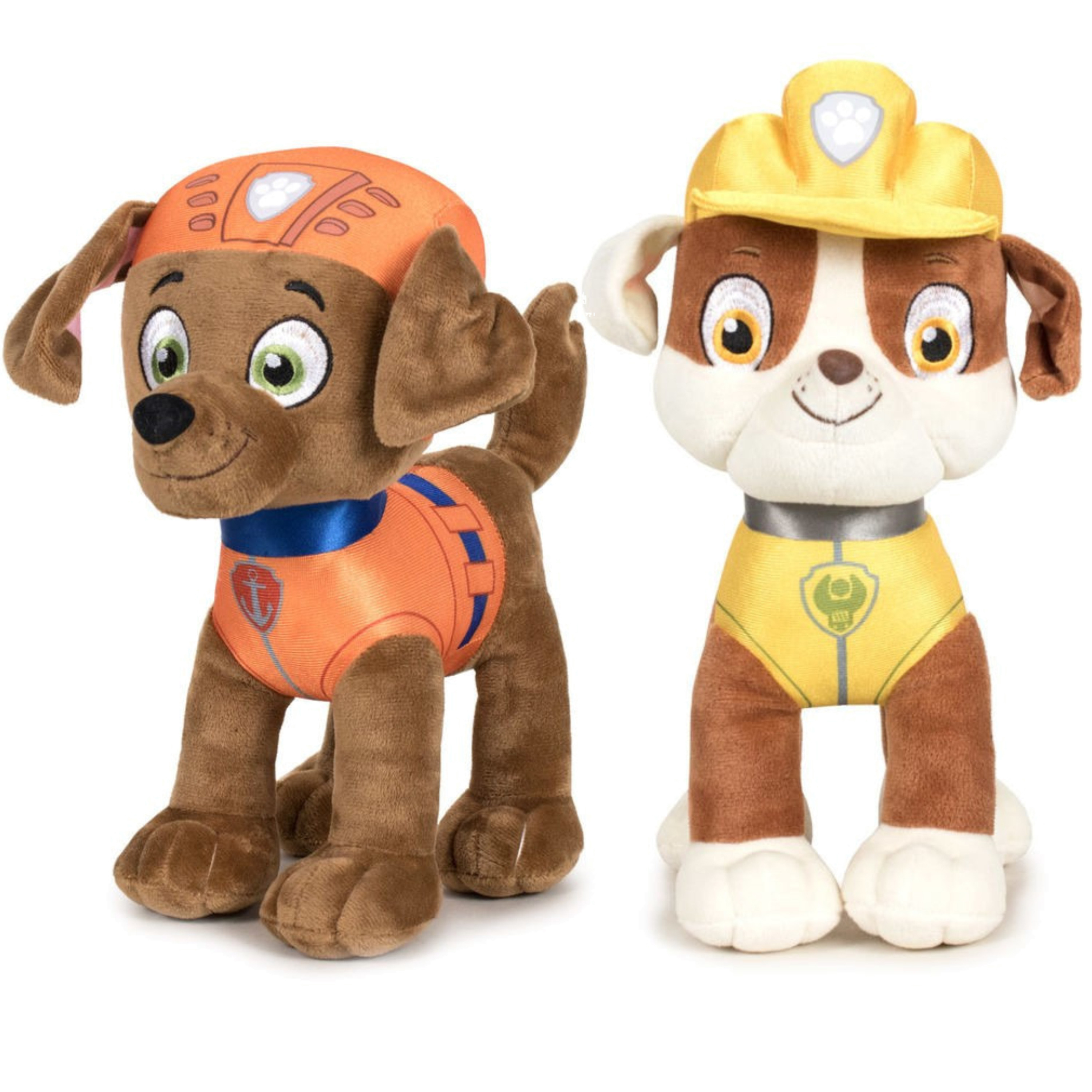 Paw Patrol figuren speelgoed knuffels set van 2x karakters Zuma en Rubble 19 cm