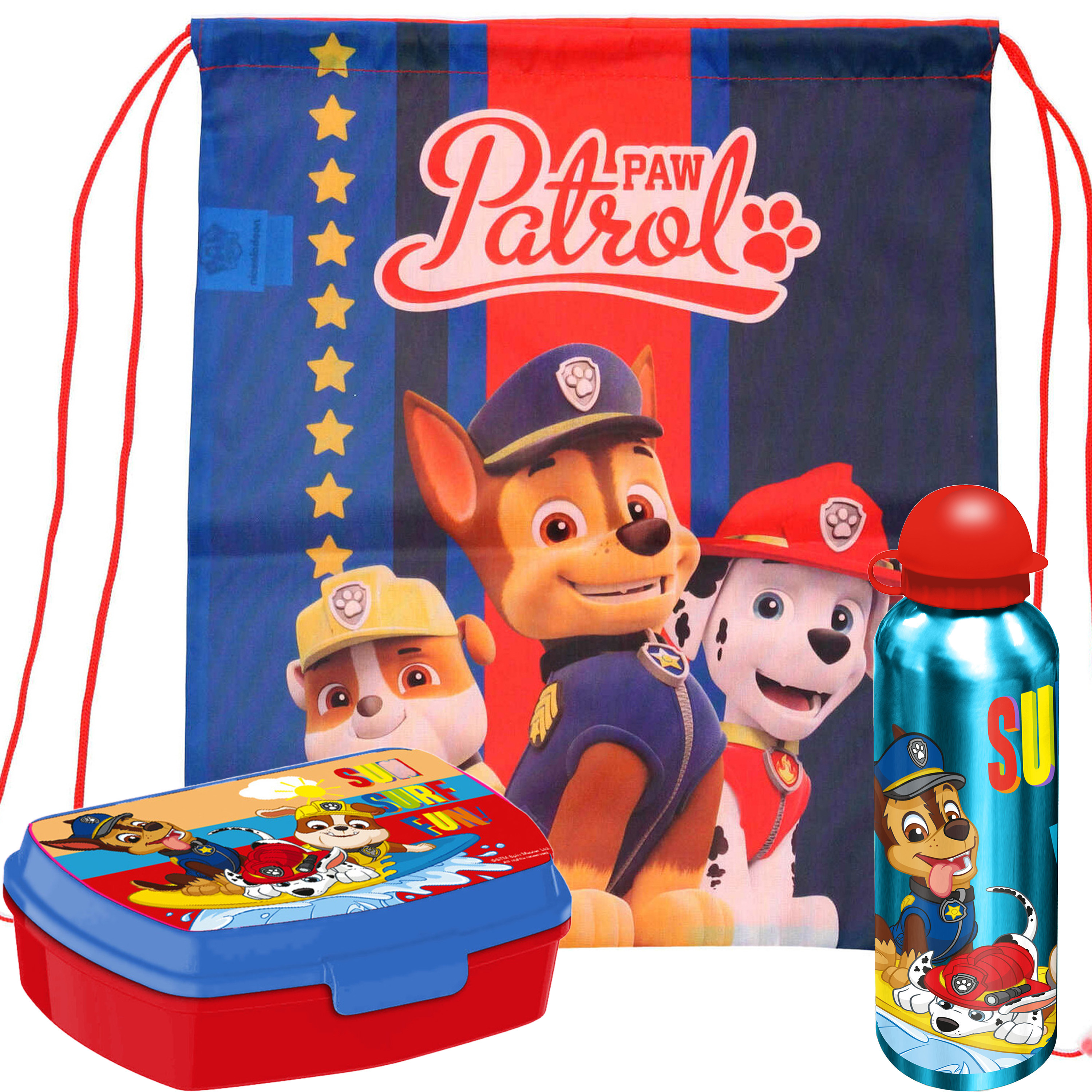 Paw Patrol lunchbox set voor kinderen 3-delig rood aluminium incl. gymtas-schooltas