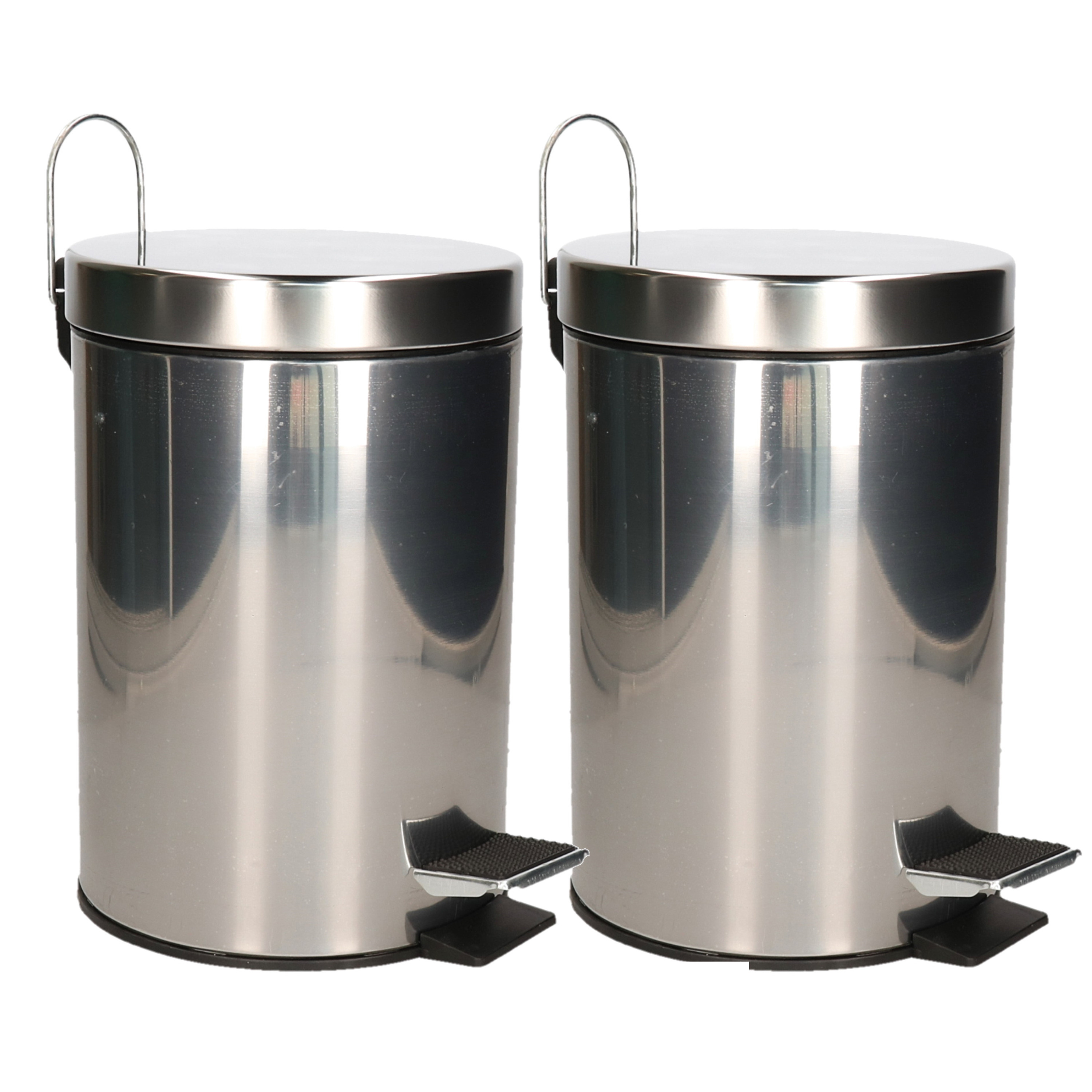 Pedaalemmer-prullenbak-vuilnisbak 2x 3 liter zilver RVS 17 x 25 cm