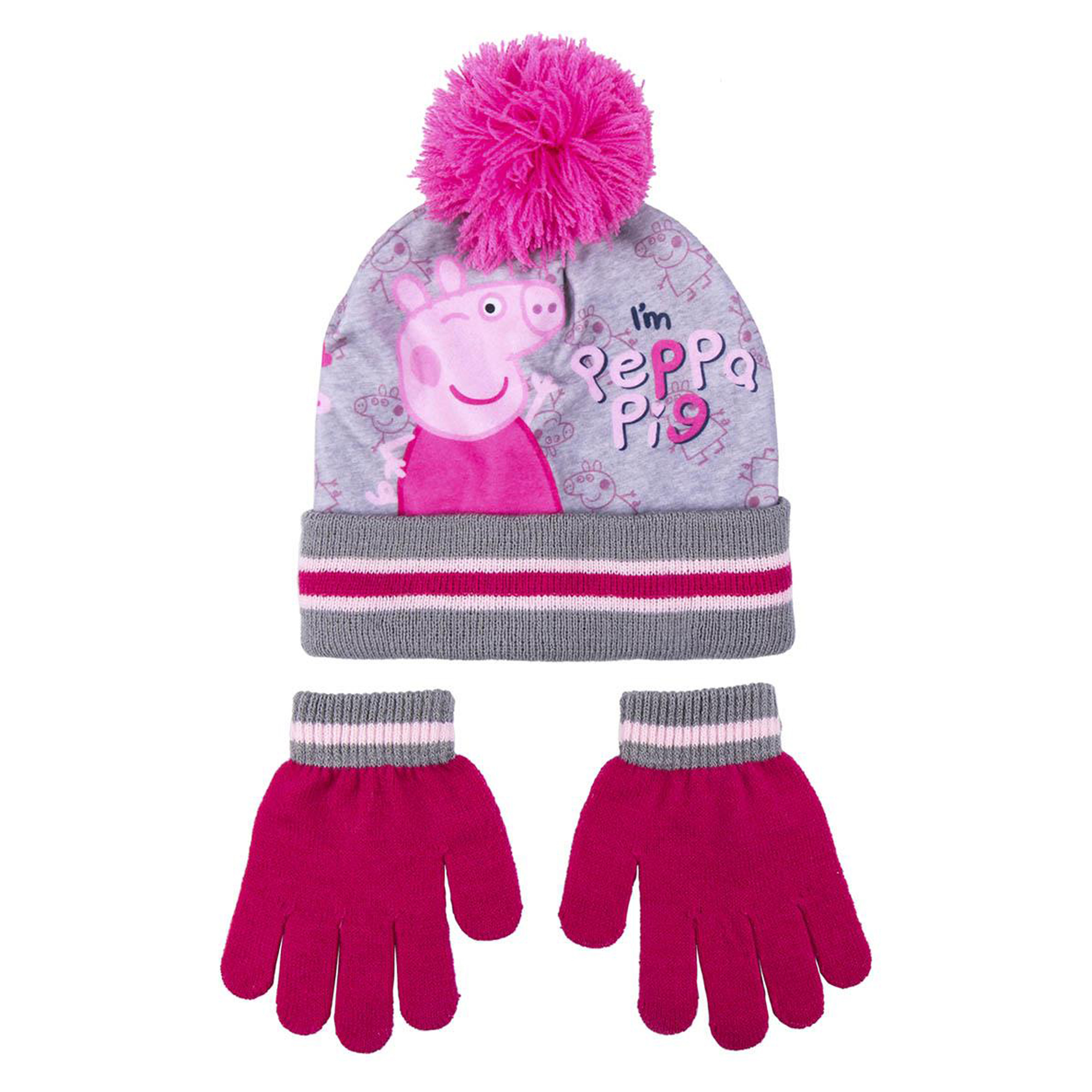 Peppa Pig 2-delig winterset muts-handschoenen roze voor kinderen