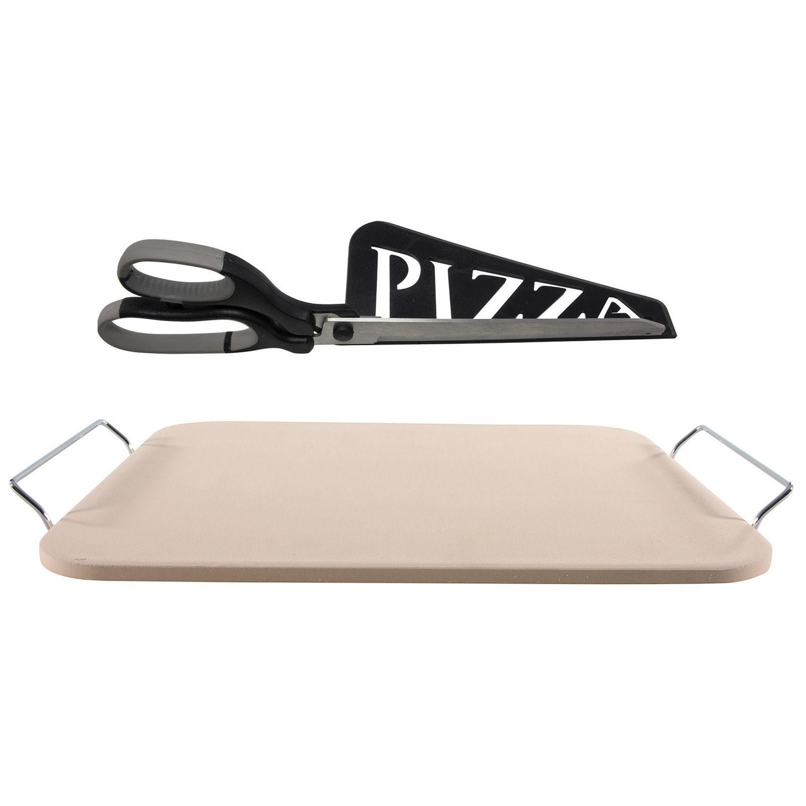 Pizzasteen rechthoekig 30 x 38 cm met handvaten en zwarte pizzaschaar