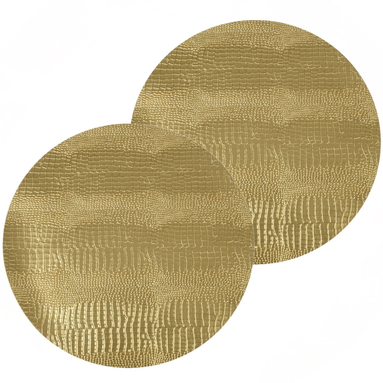 Placemat 1x rond goud- kunststof D38 cm slangenprint