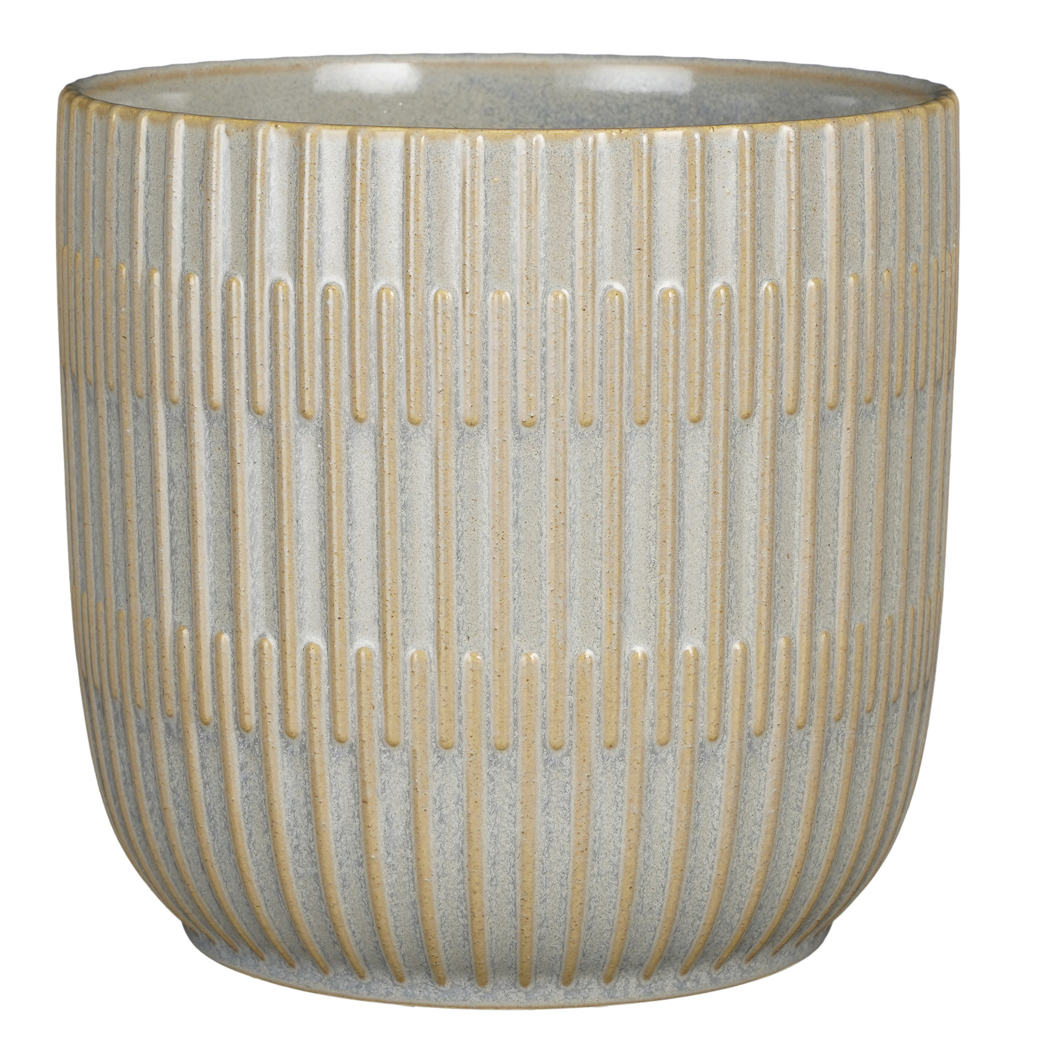 Plantenpot-bloempot keramiek lichtgrijs stripes patroon D19-H18 cm