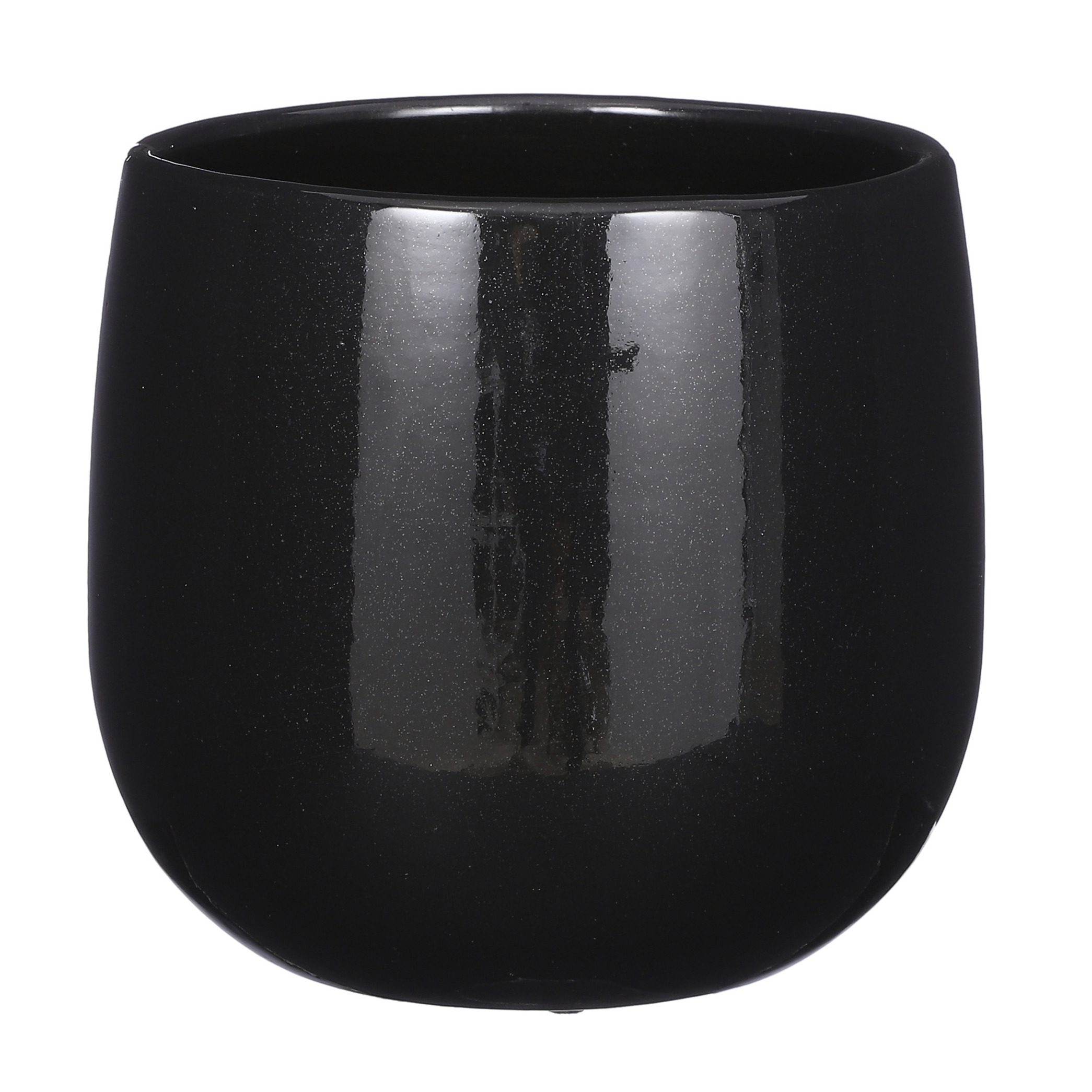 Plantenpot-bloempot keramiek zwart speels licht gevlekt patroon D21-H19 cm
