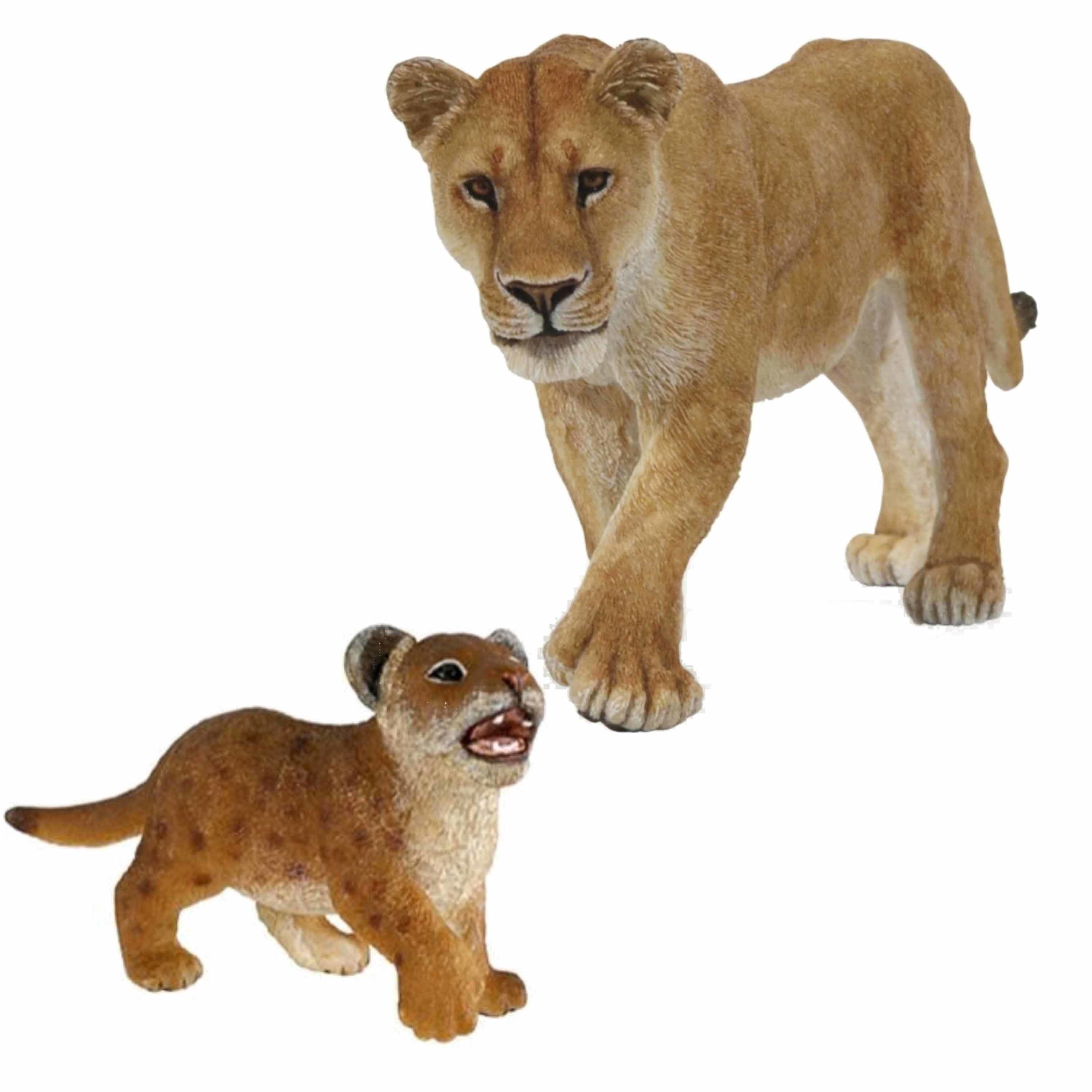 Plastic speelgoed dieren figuren setje leeuwen familie van moeder en kind