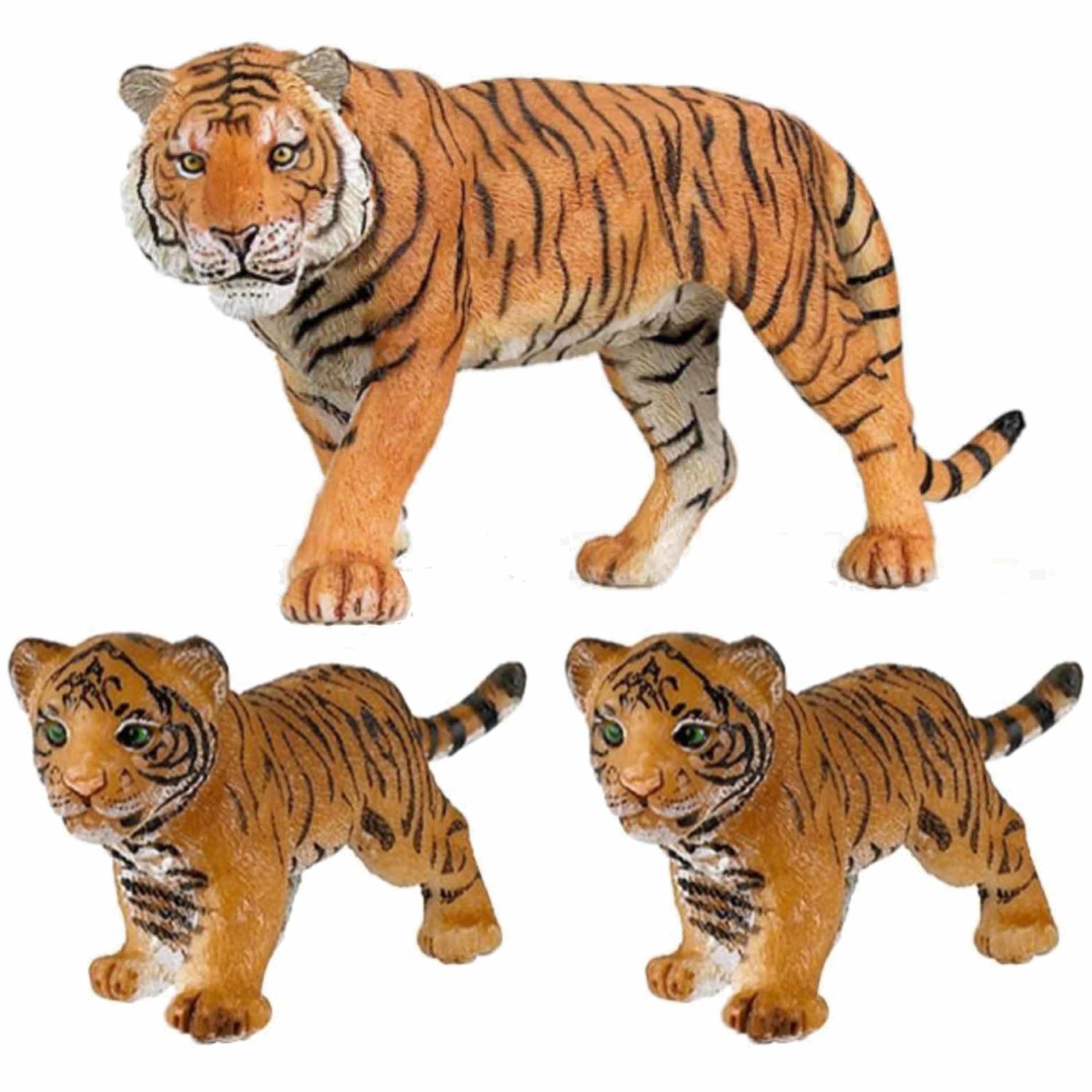 Plastic speelgoed dieren figuren setje tijgers familie van moeder en 2x kinderen