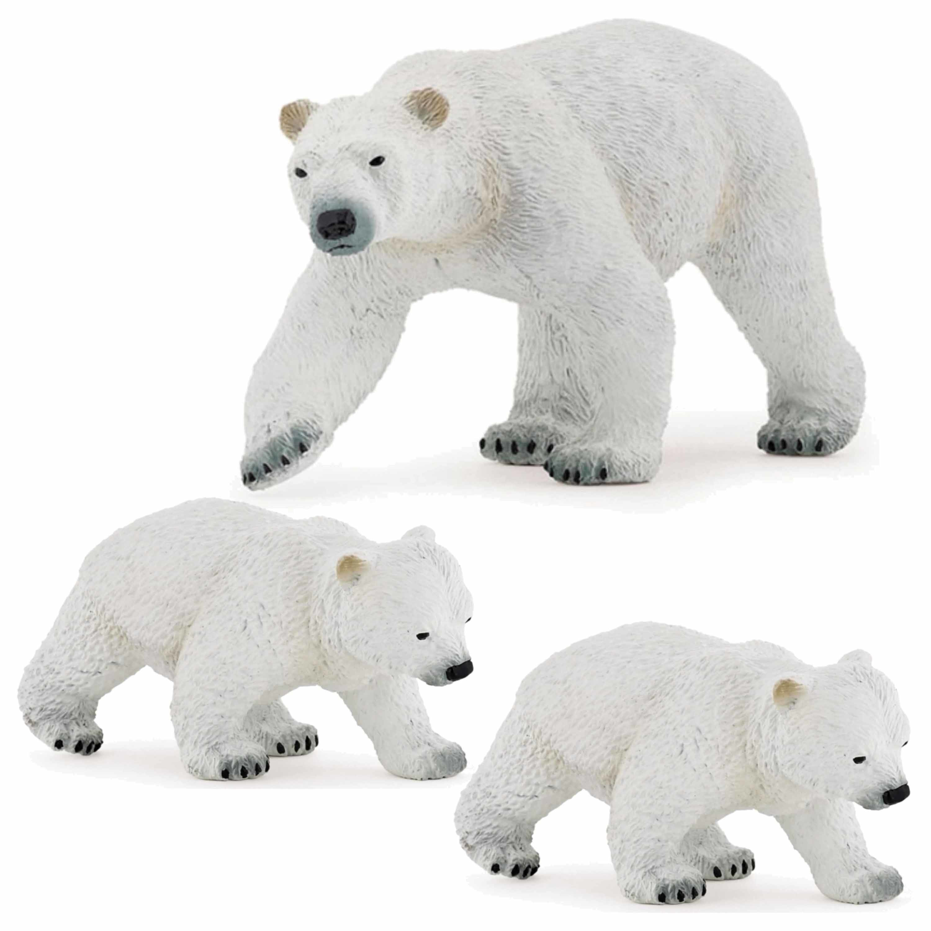 Plastic speelgoed figuren setje ijsbeer en 2x baby-kind 14 en 8 cm