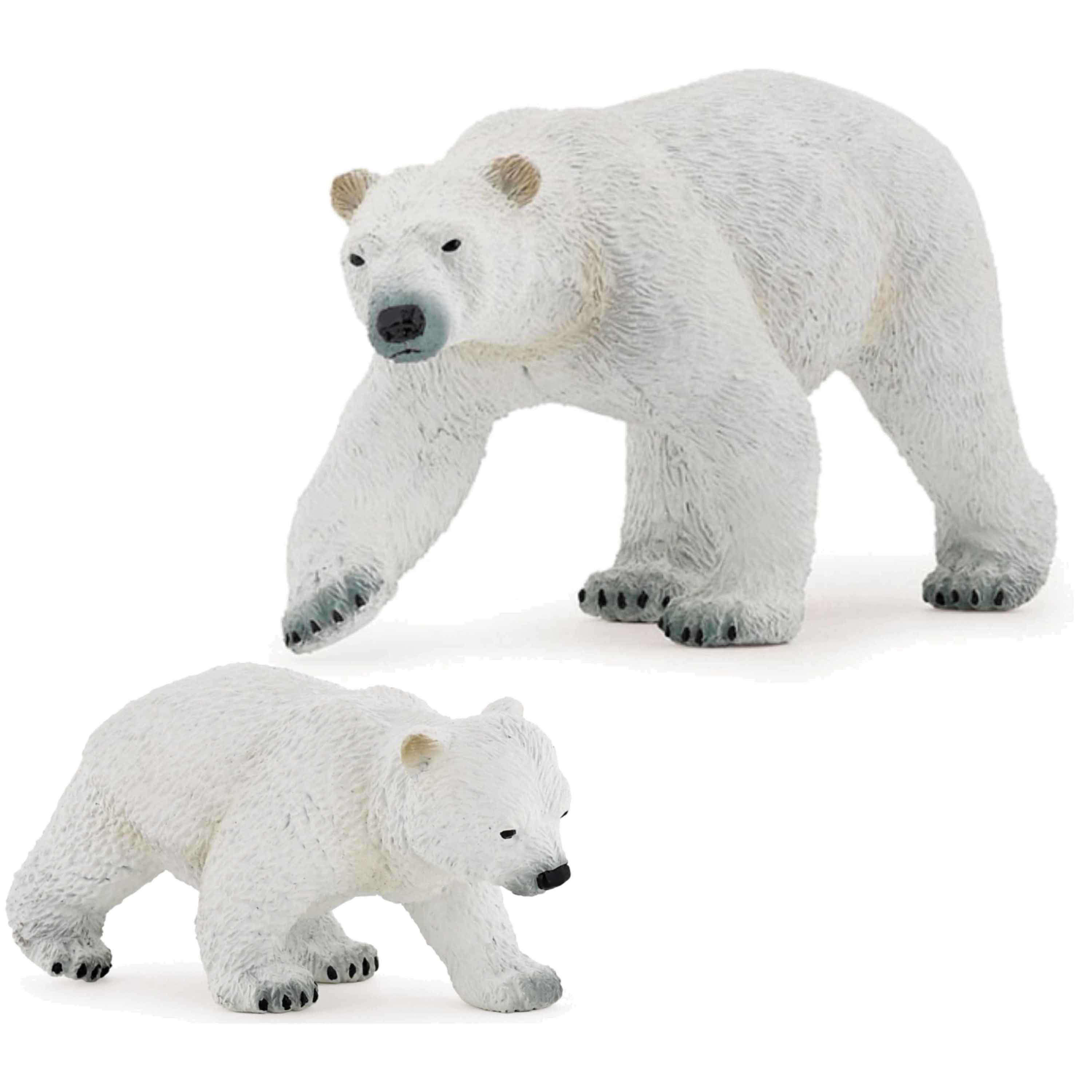 Plastic speelgoed figuren setje ijsbeer en baby-kind 14 en 8 cm