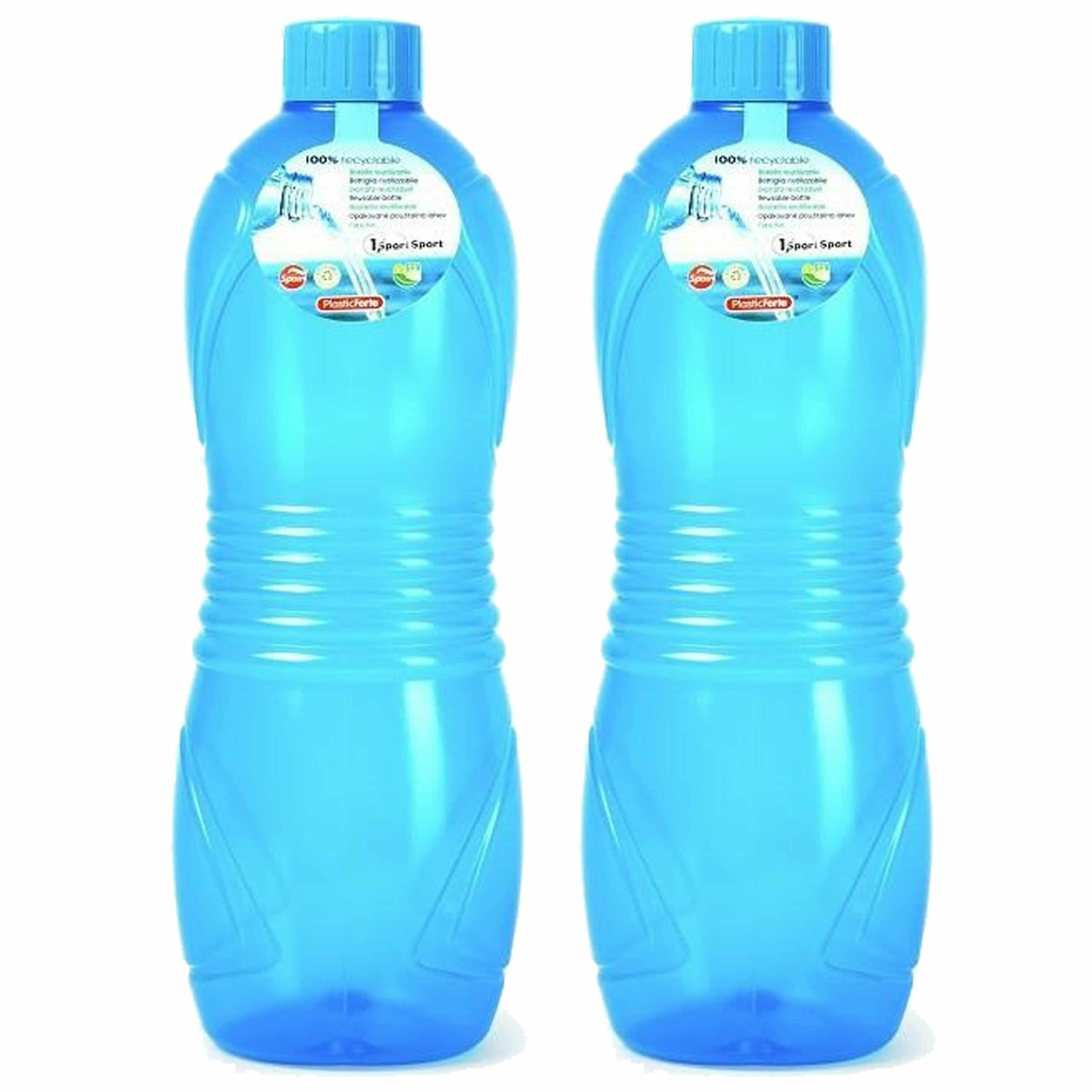Plasticforte Drinkfles-waterfles-bidon 2x 1000 ml transparant-blauw kunststof