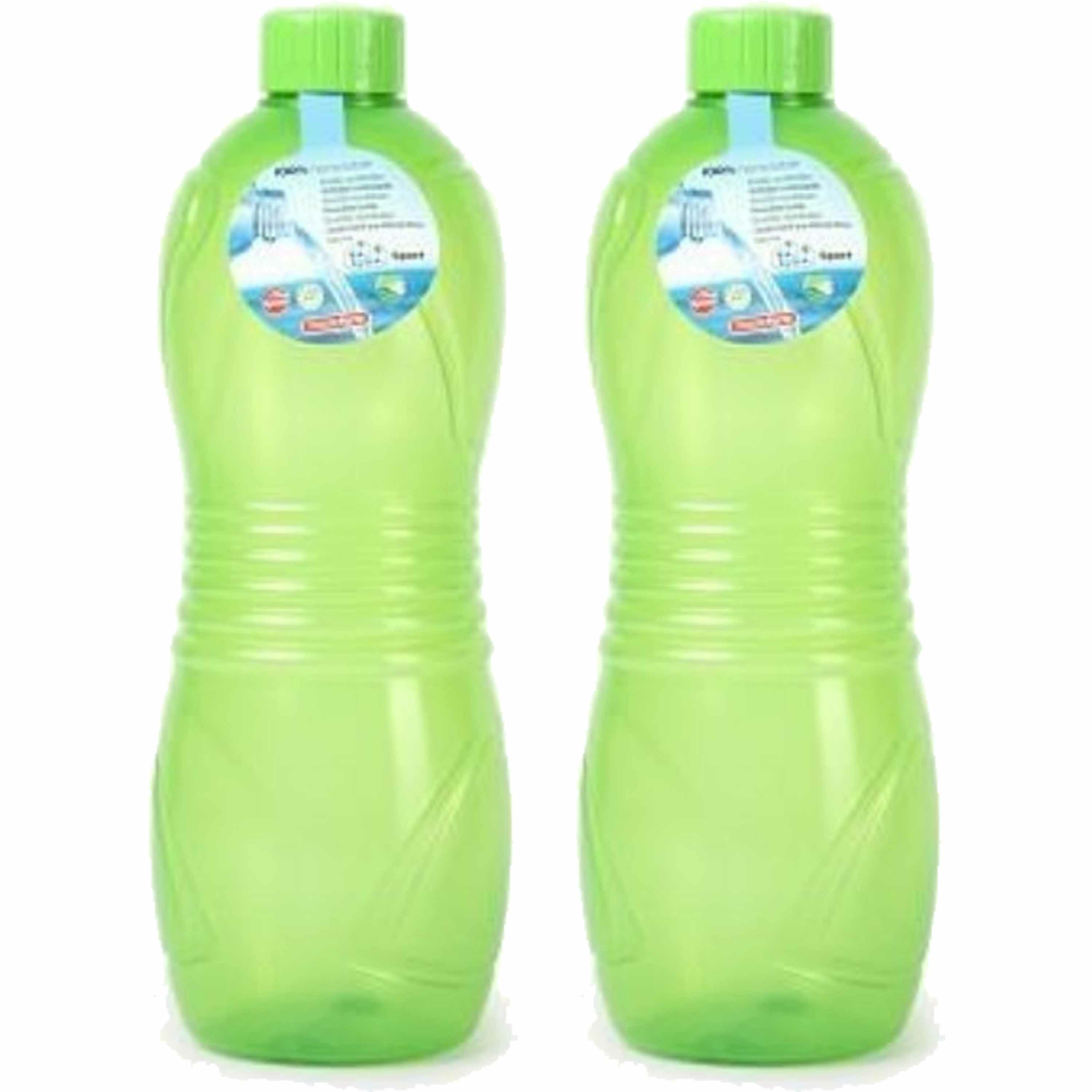 Plasticforte Drinkfles-waterfles-bidon 2x 1000 ml transparant-groen kunststof
