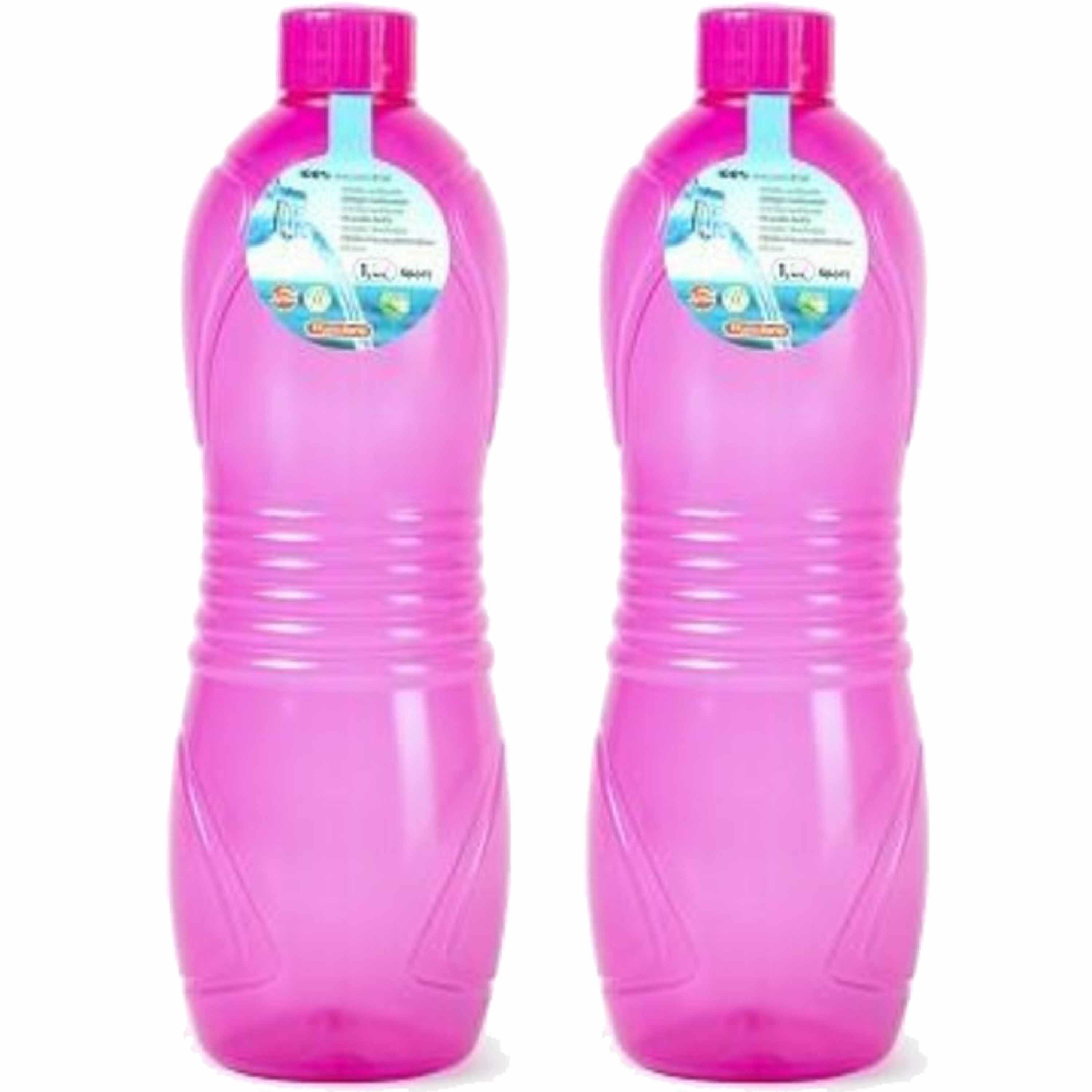 Plasticforte Drinkfles-waterfles-bidon 2x 1000 ml transparant-roze kunststof