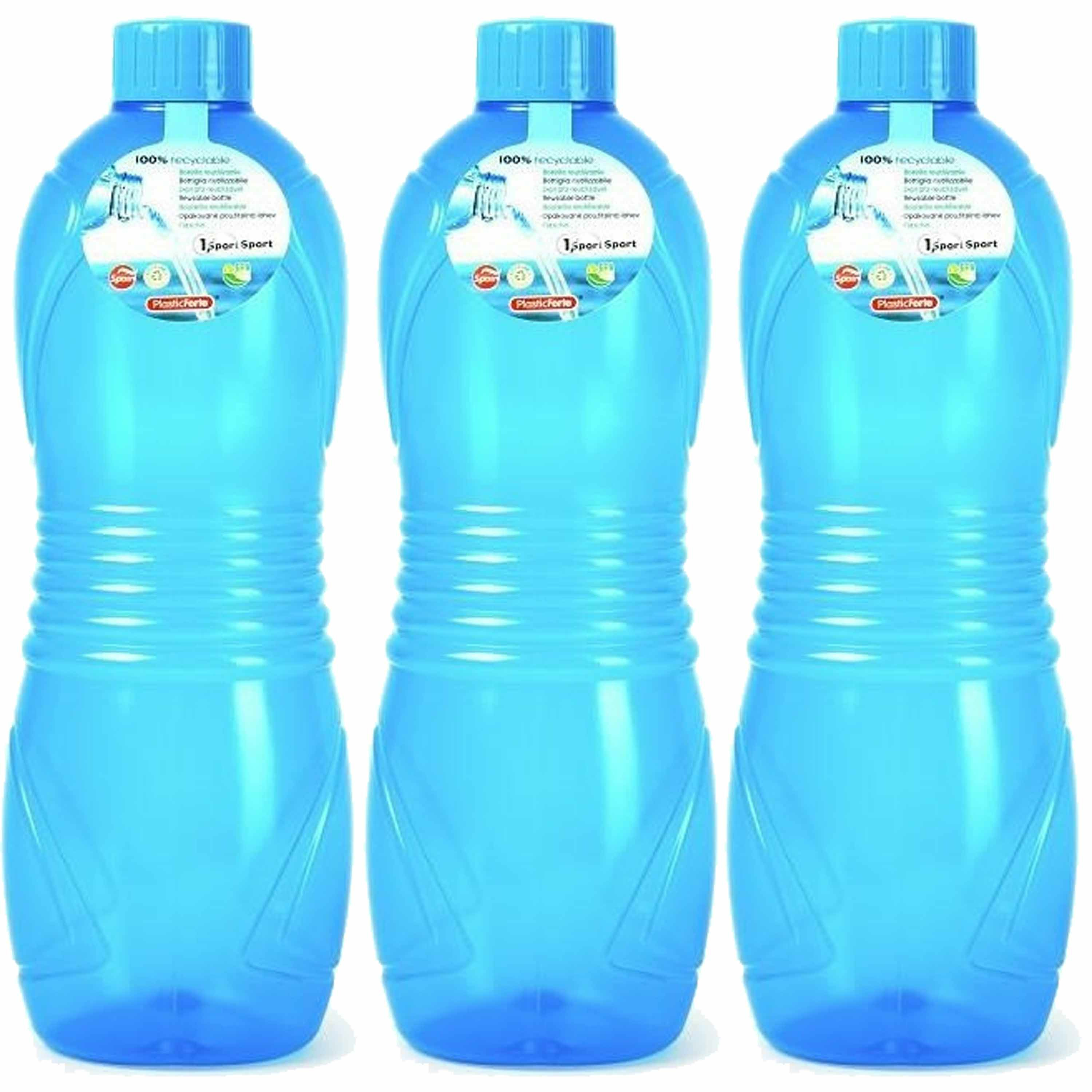 Plasticforte Drinkfles-waterfles-bidon 3x 1000 ml transparant-blauw kunststof