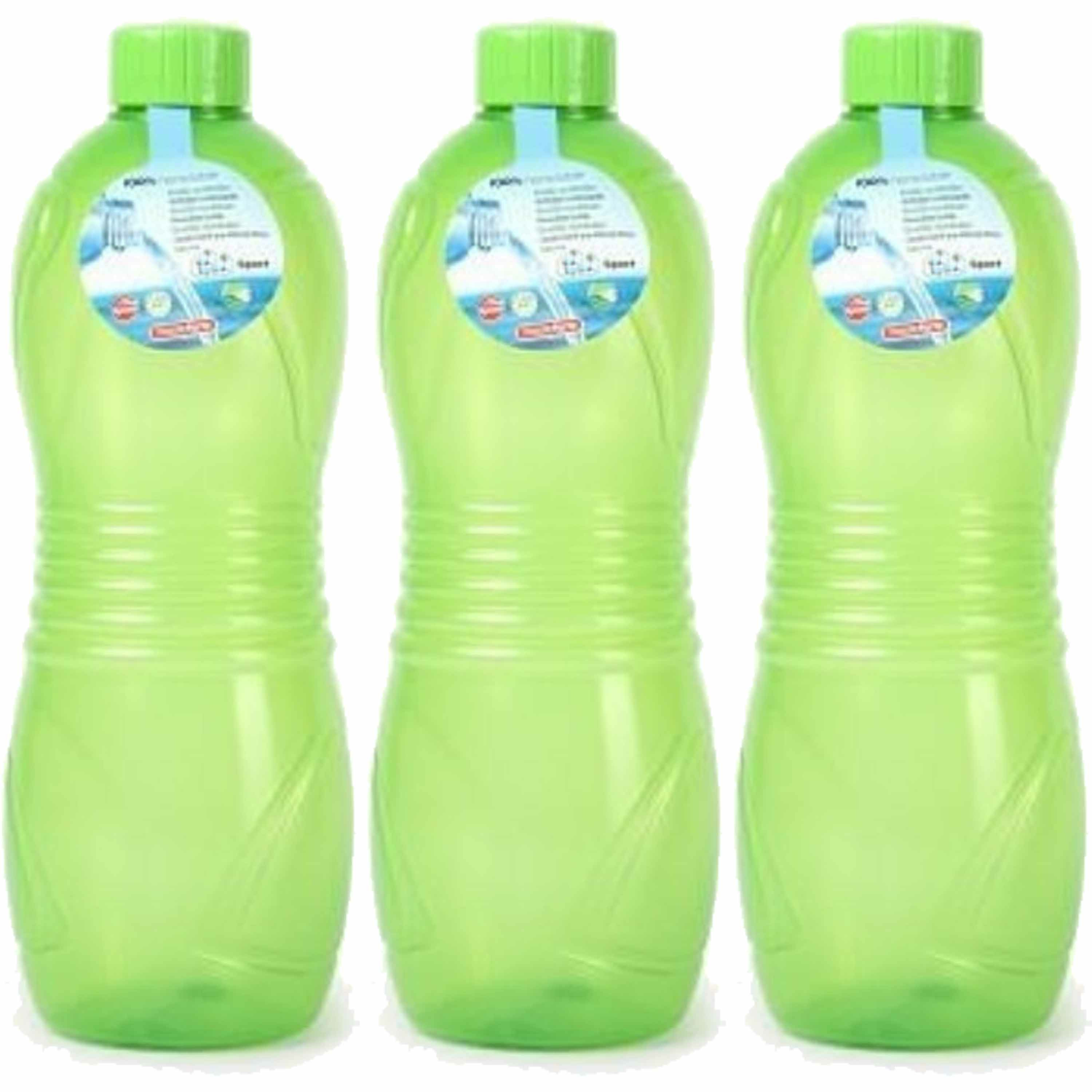 Plasticforte Drinkfles-waterfles-bidon 3x 1000 ml transparant-groen kunststof
