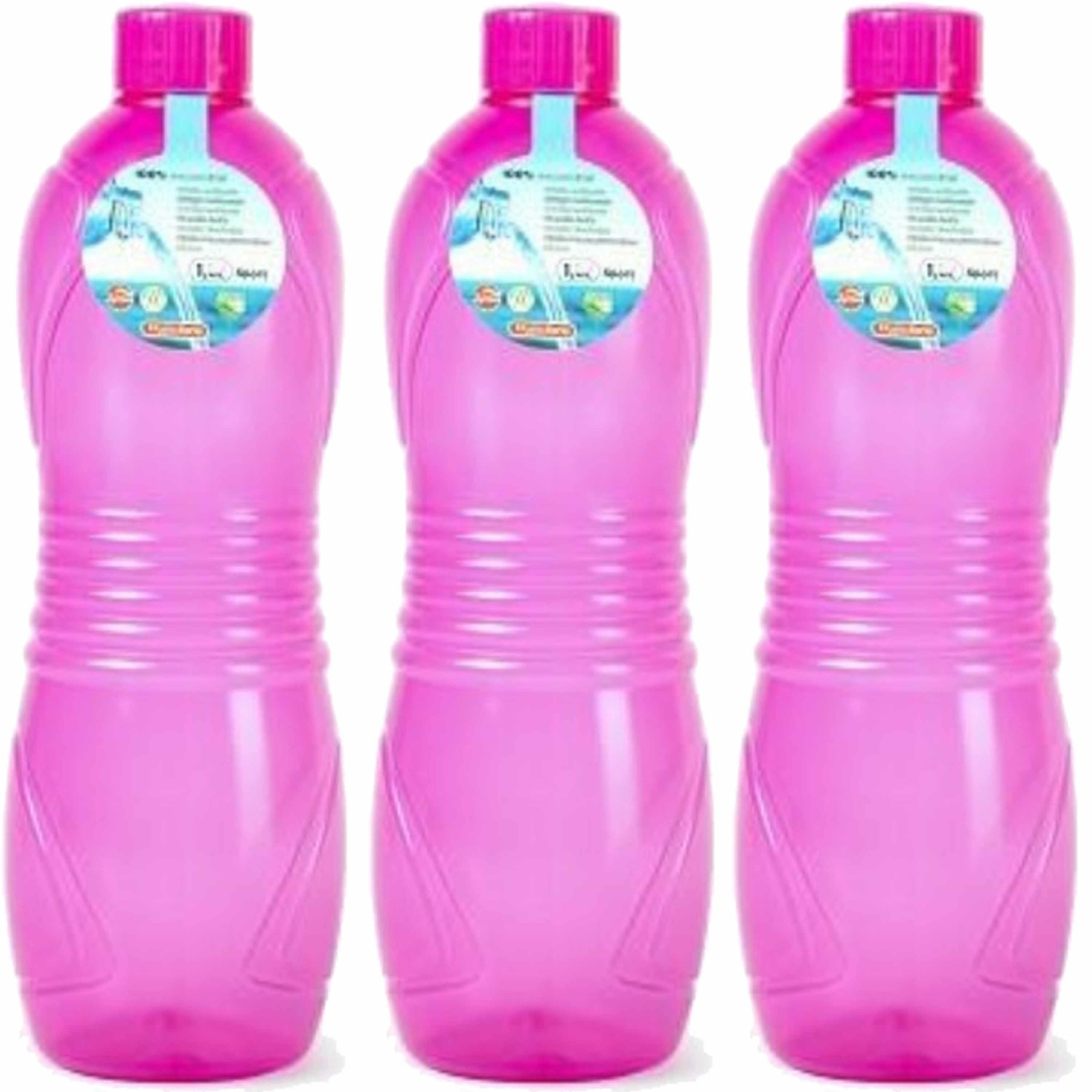 Plasticforte Drinkfles-waterfles-bidon 3x 1000 ml transparant-roze kunststof