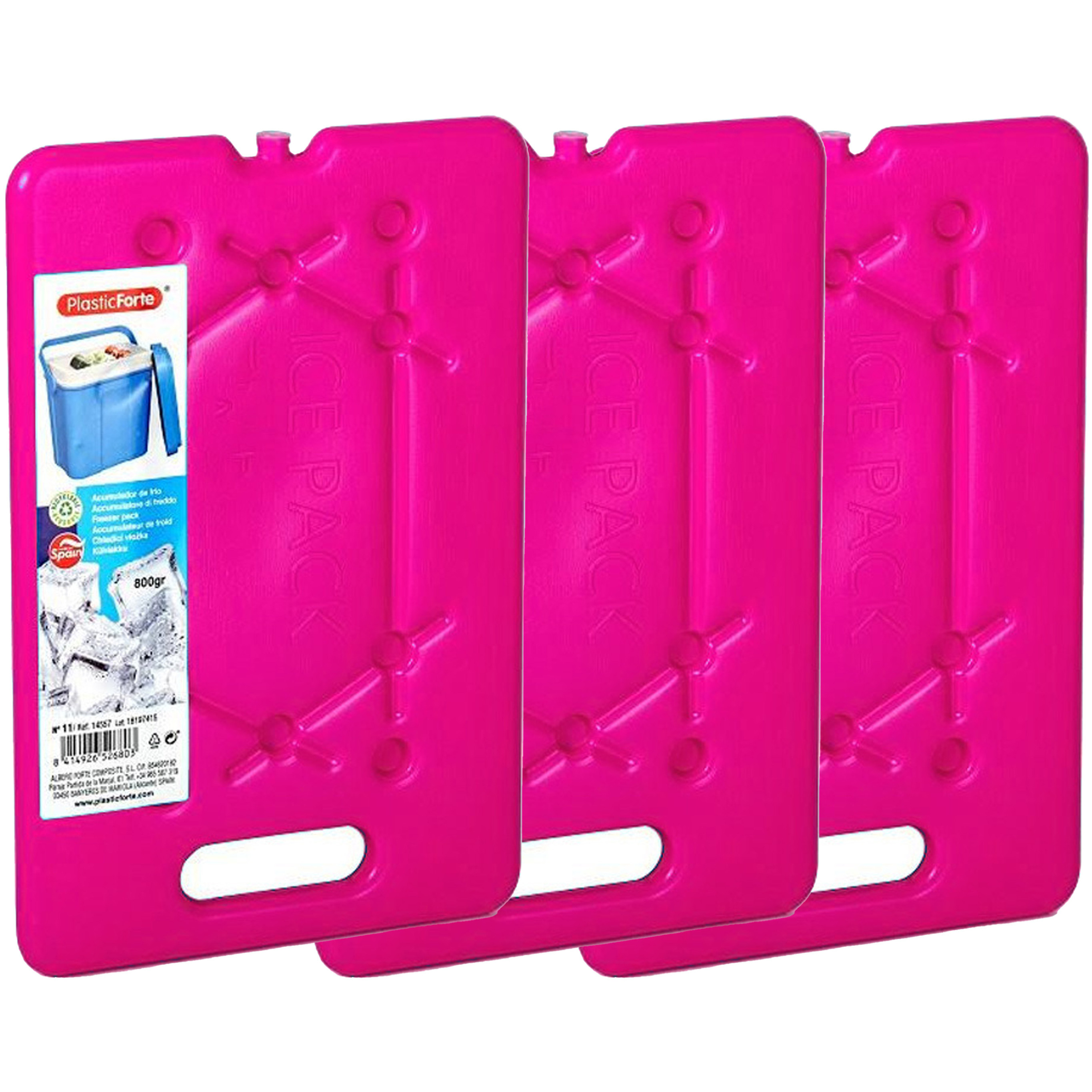 Plasticforte koelelementen 200 gram 3x 11 x 16 x 1.5 cm roze voor koelbox en koeltas