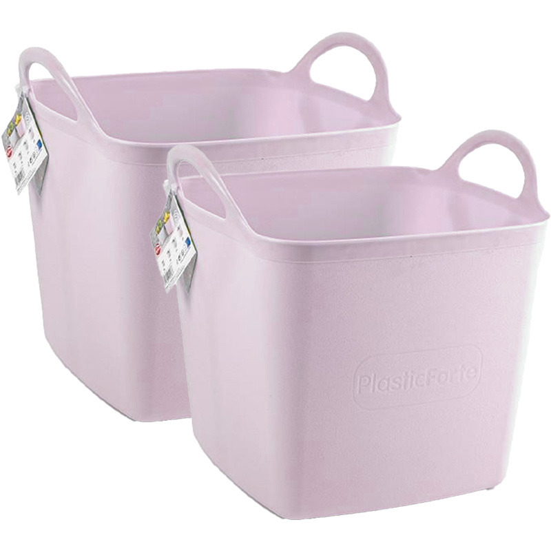Plasticforte Kuip-emmer-wasmand 2x flexibel roze 27 liter vierkant kunststof
