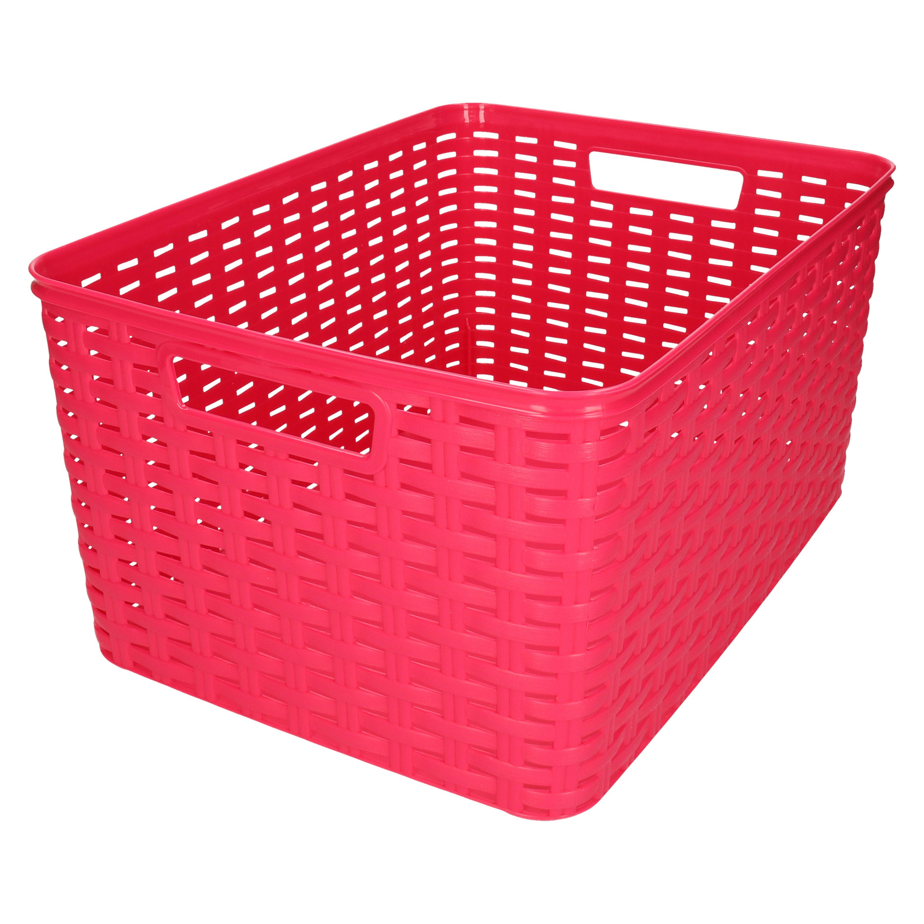 Plasticforte Opbergmand Kastmand rotan kunststof fuchsia roze 18 Liter 29 x 39 x 20 cm