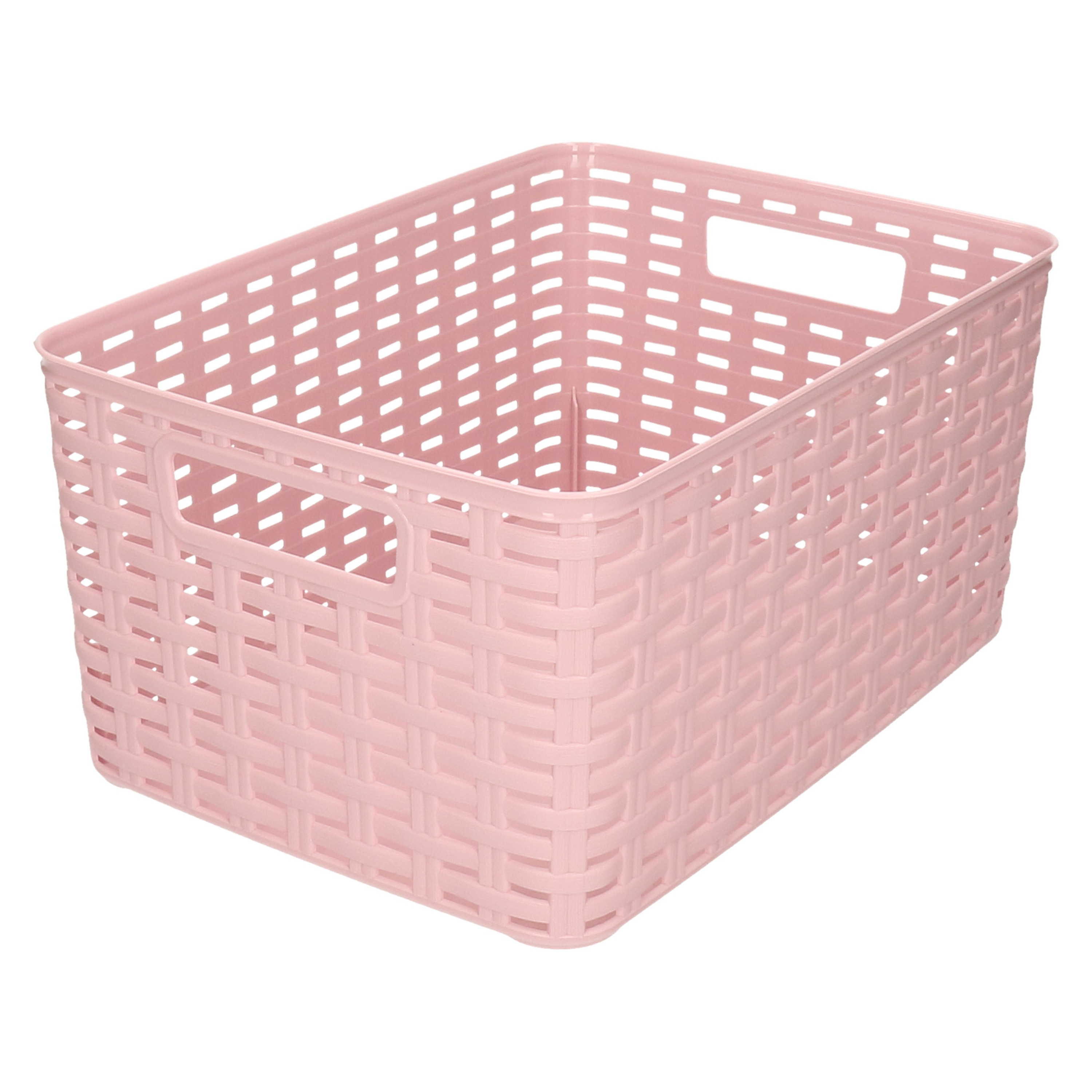 Plasticforte Opbergmand Kastmand rotan kunststof oud roze 18 Liter 29 x 39 x 20 cm