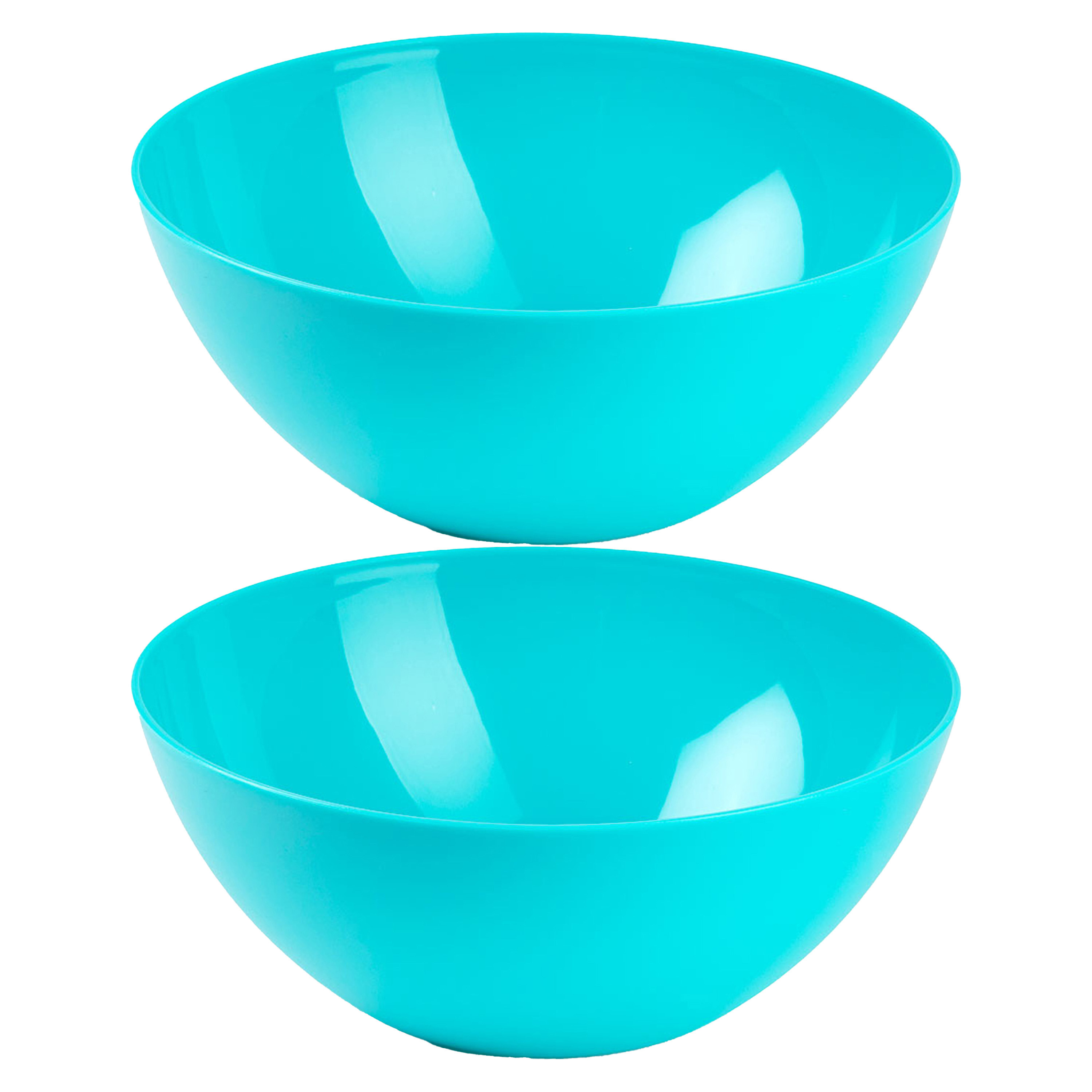 Plasticforte Serveerschaal-saladeschaal 2x stuks D23 x H10 cm kunststof blauw