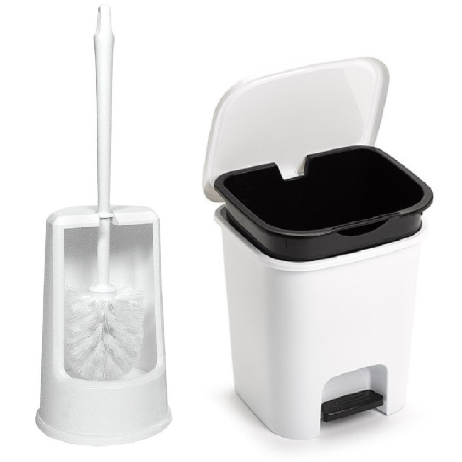 PlasticForte Toilet accessoires set WC-borstel-pedaalemmer 7.5L wit