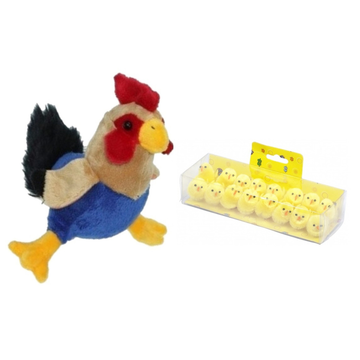 Pluche kippen-hanen knuffel van 20 cm met 16x stuks mini kuikentjes 3,5 cm