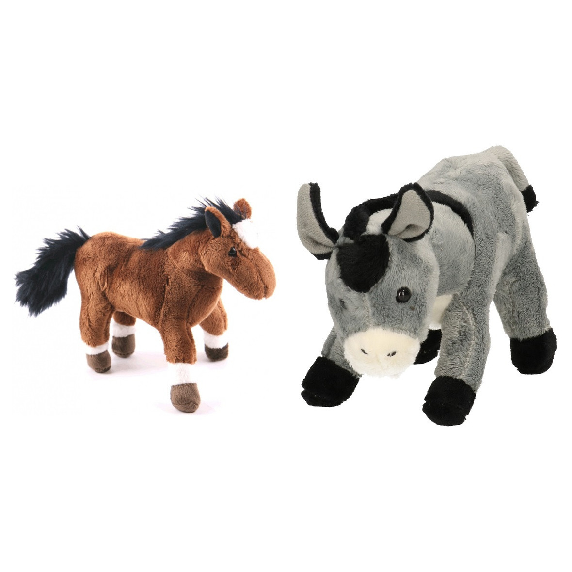 Pluche knuffel boerderijdieren set Ezel en Paard van 20 cm