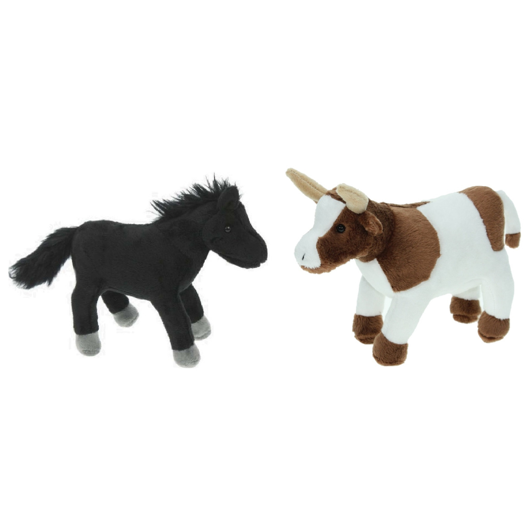 Pluche knuffel boerderijdieren set Koe en Paard van 23 cm