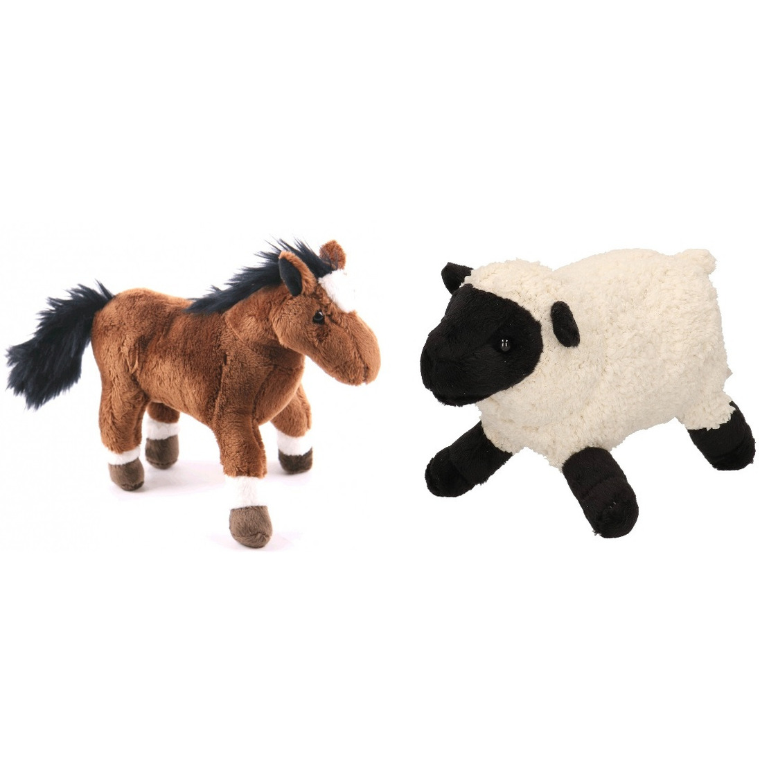 Pluche knuffel boerderijdieren set Schaap-lammetje en Paard van 20 cm